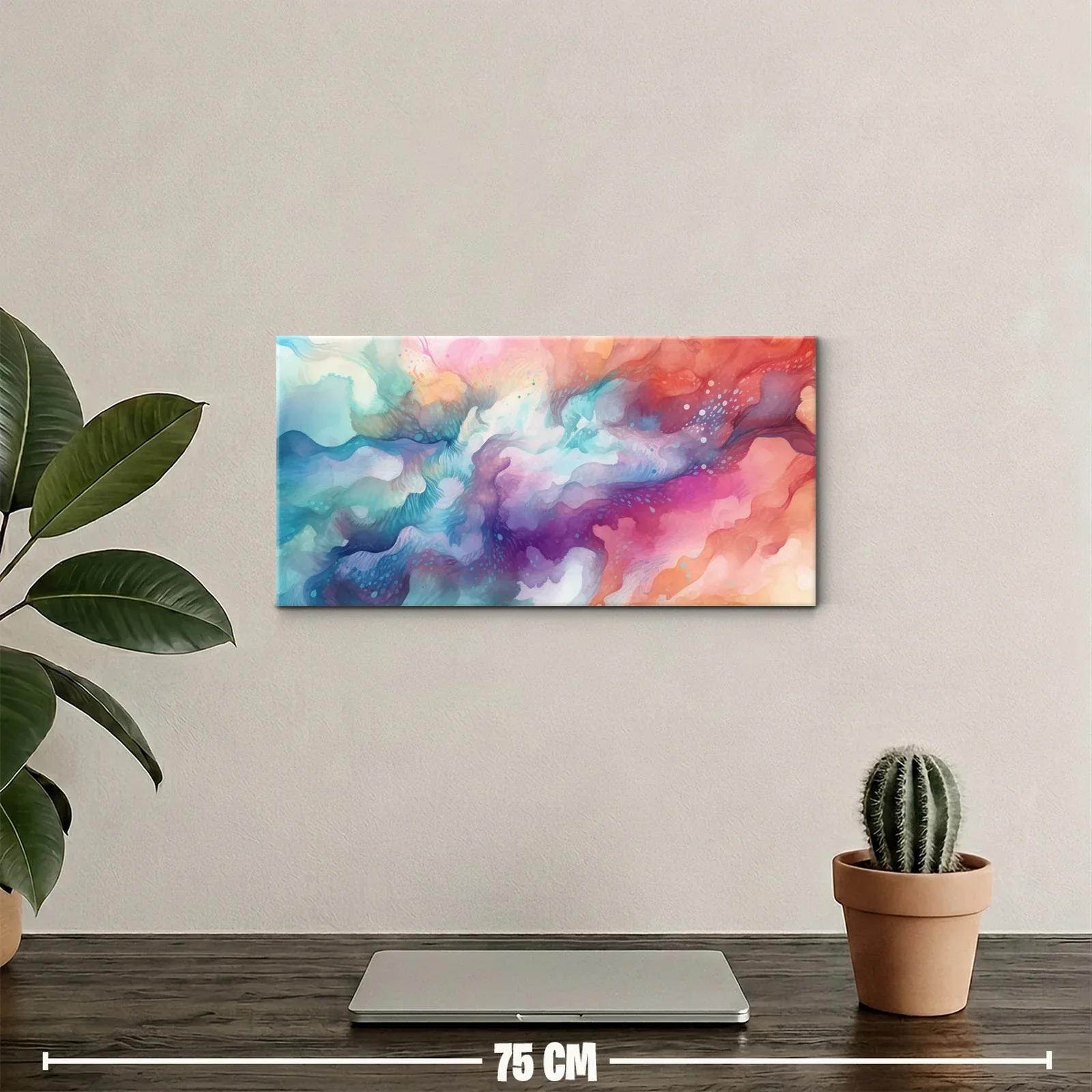 Cuadro mancha abstracta de tinta en turquesa coral y rosa — miniatura 2