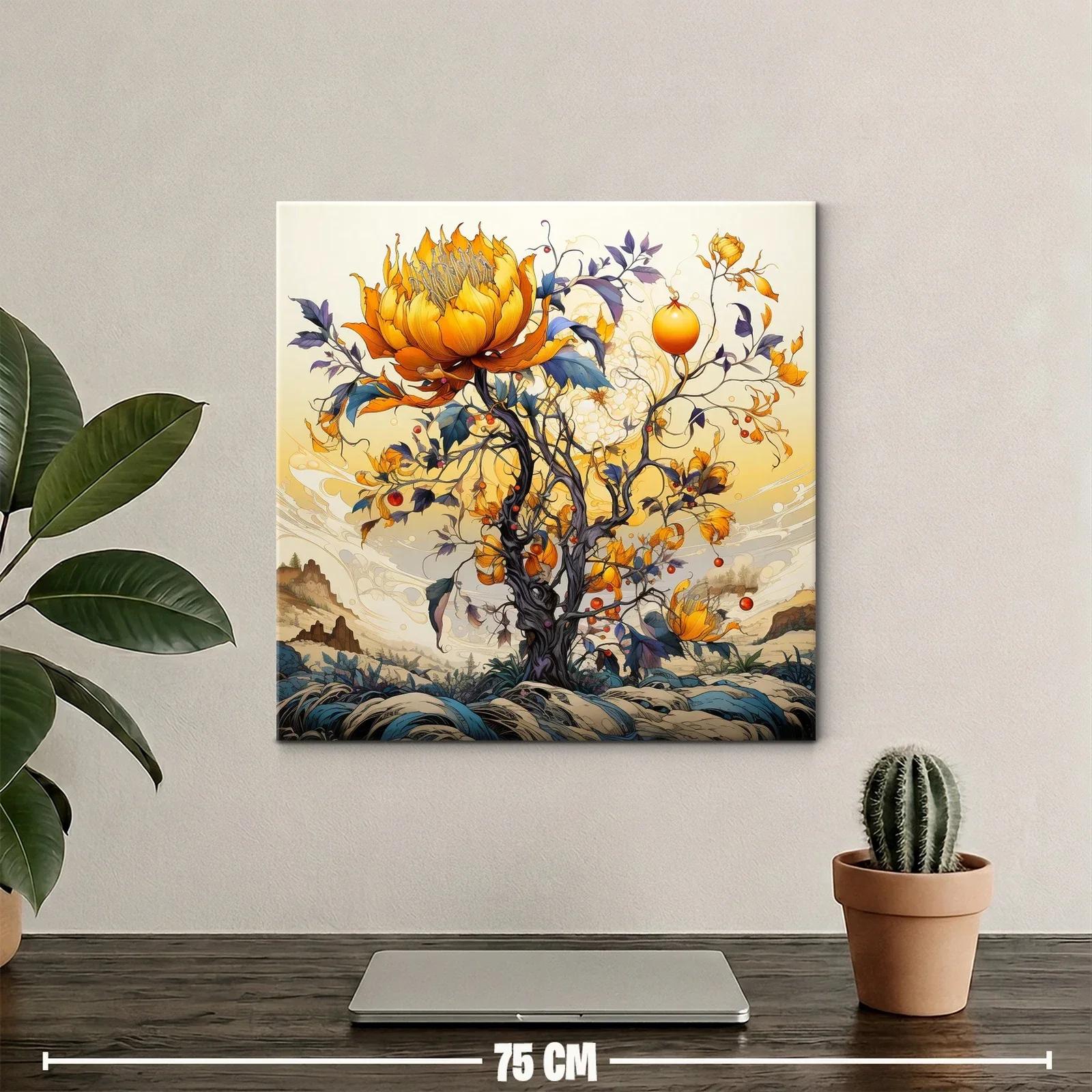 Cuadro fantasioso con árbol y flores en tonos cálidos — miniatura 2