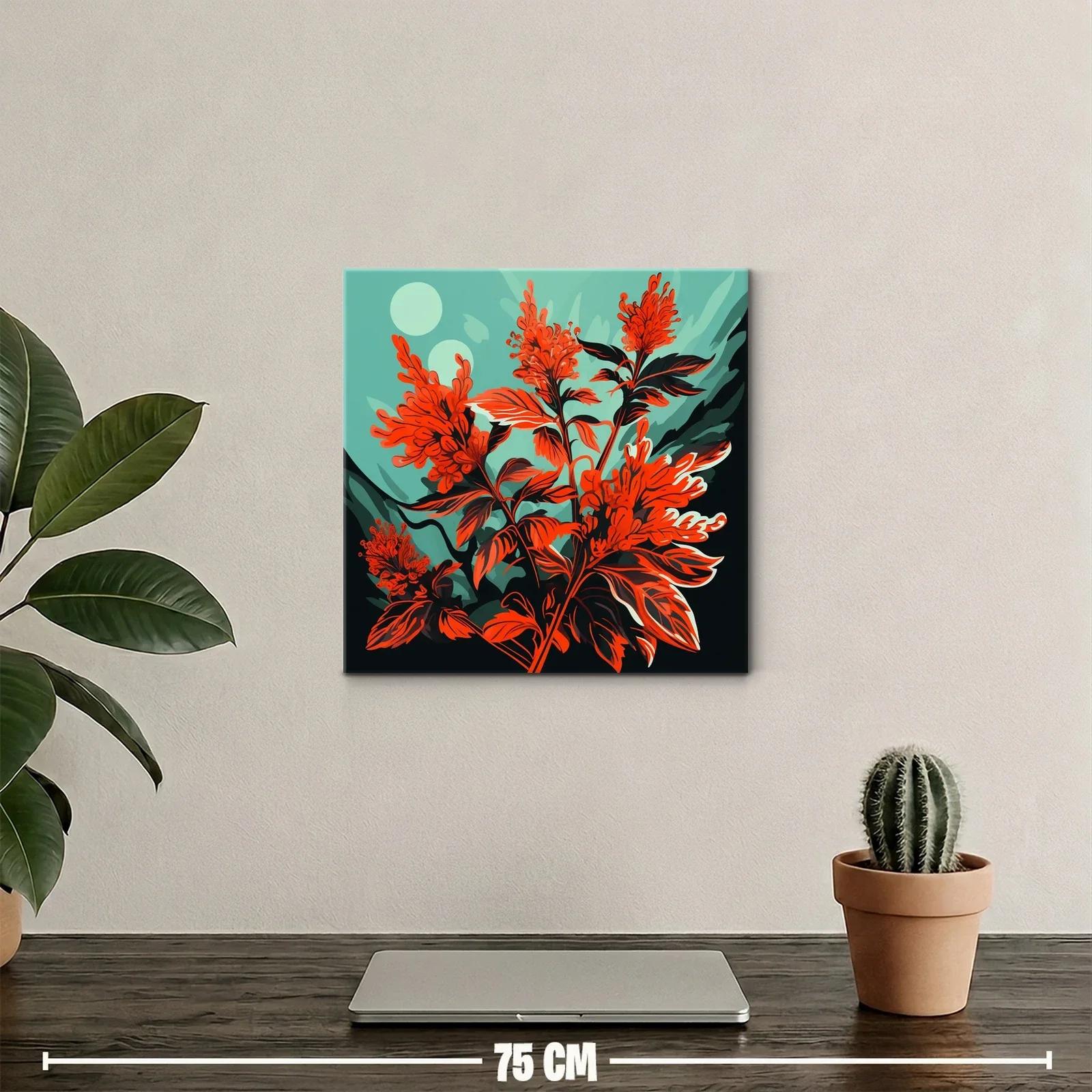 Cuadro floral vibrante con tonos rojos y verdes intensos — miniatura 2