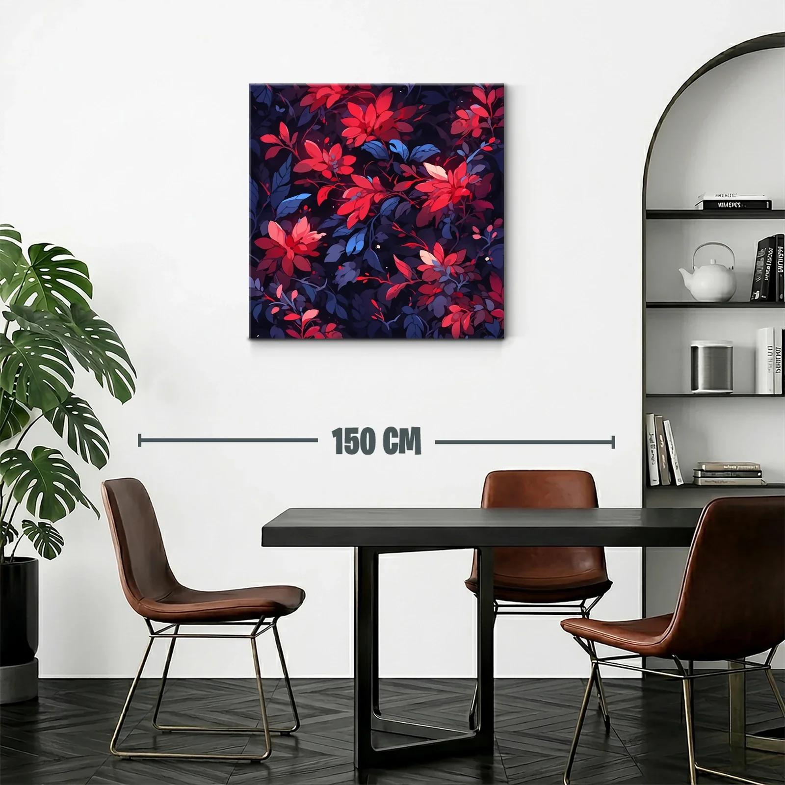 Cuadro floral vibrante en tonos rojos y azul oscuro — miniatura 2