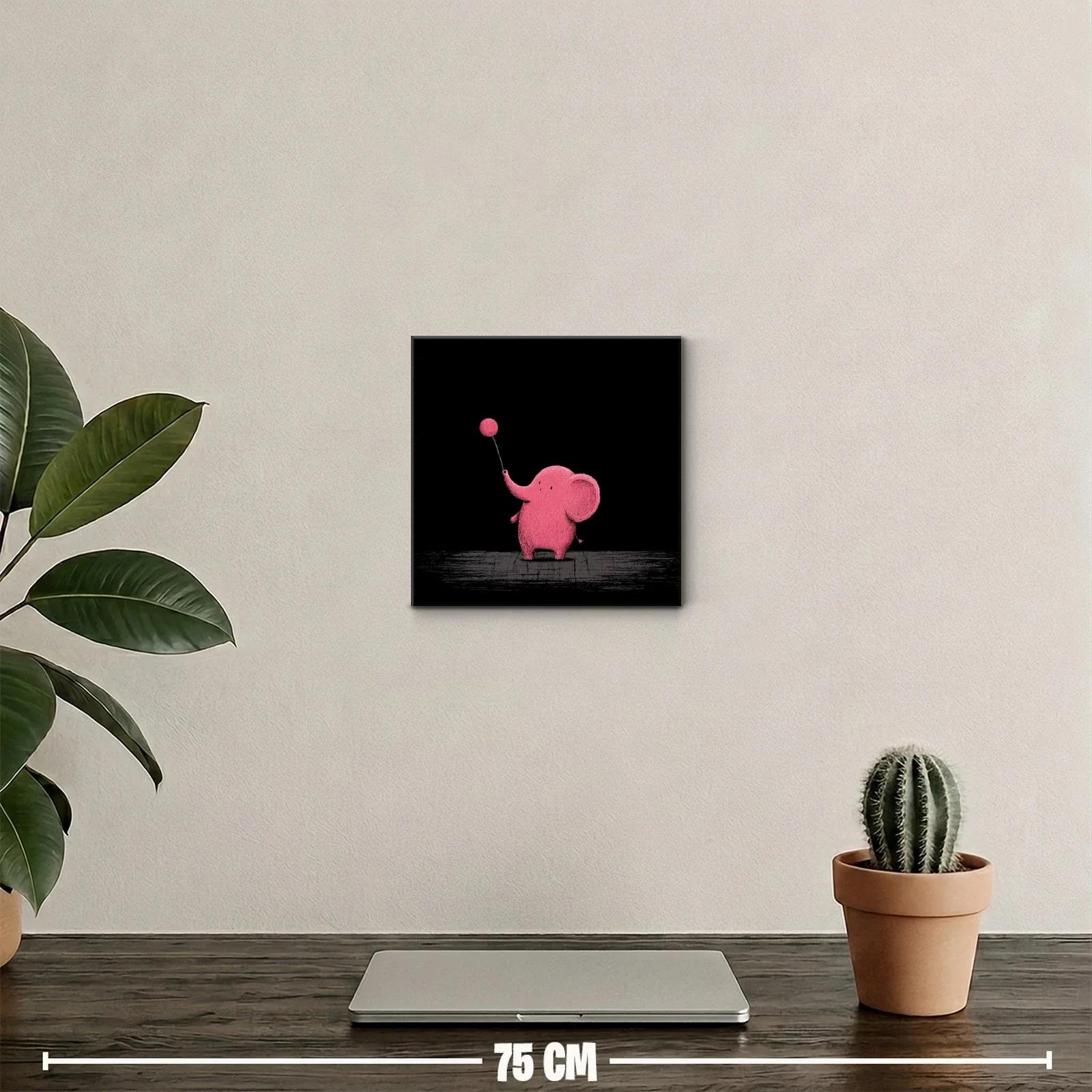 Elefante rosa con globo en fondo negro para decoración infantil — miniatura 2