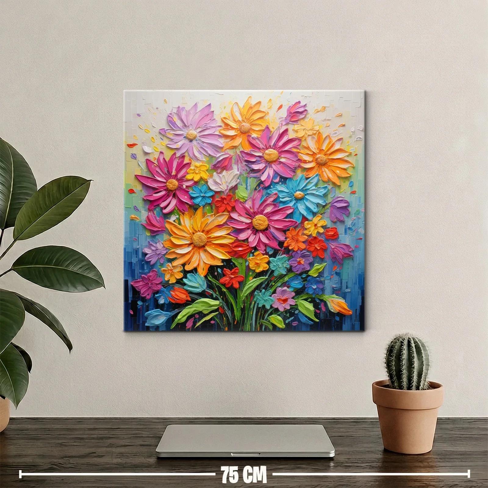 Cuadro flores vibrantes con tonos cálidos y fríos — miniatura 2