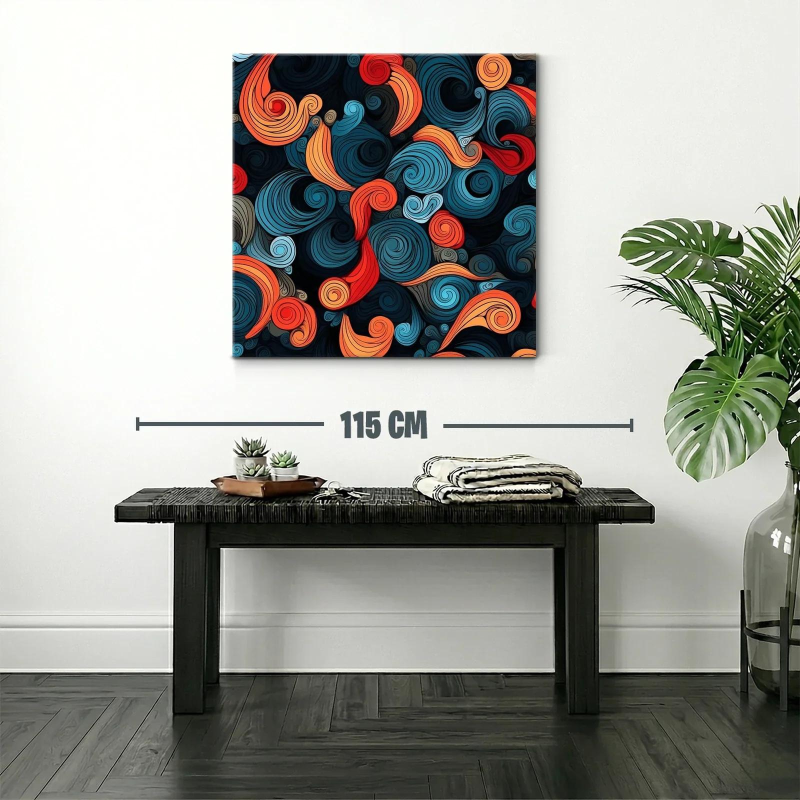 Cuadro abstracto con remolinos en tonos cálidos y fríos — miniatura 2
