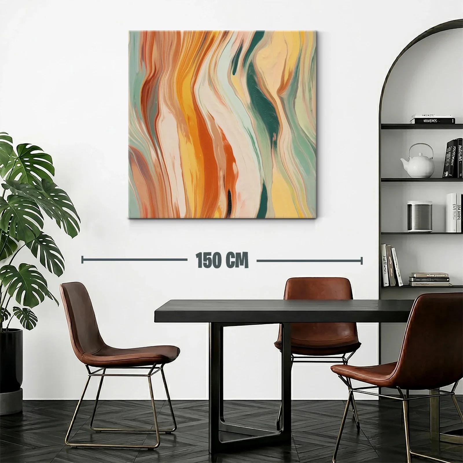 Cuadro abstracto con tonos cálidos y fríos fluidos — miniatura 2