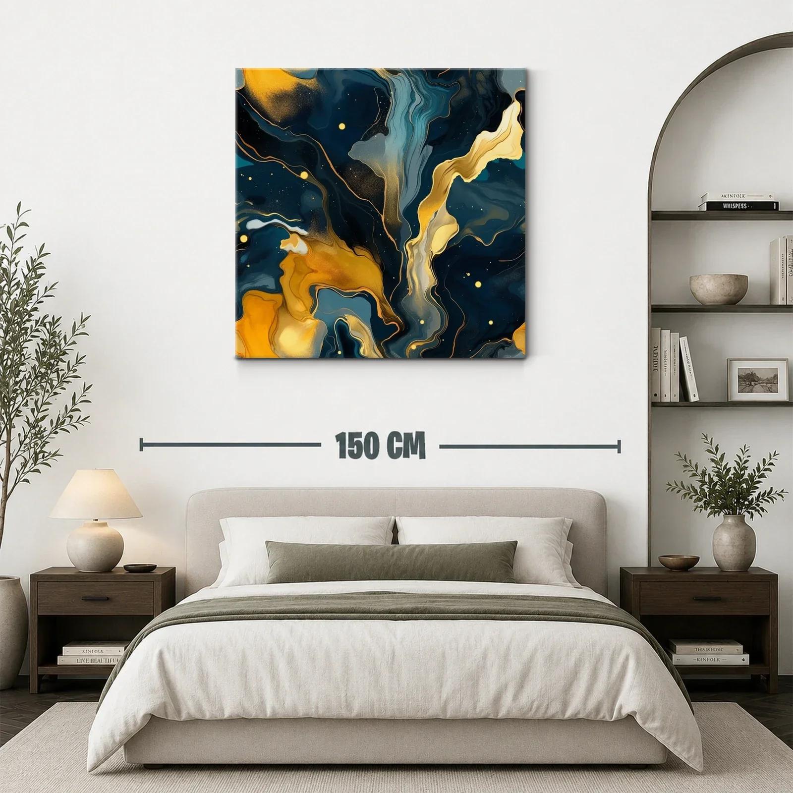 Cuadro abstracto con tonos dorados y azules intensos — miniatura 3