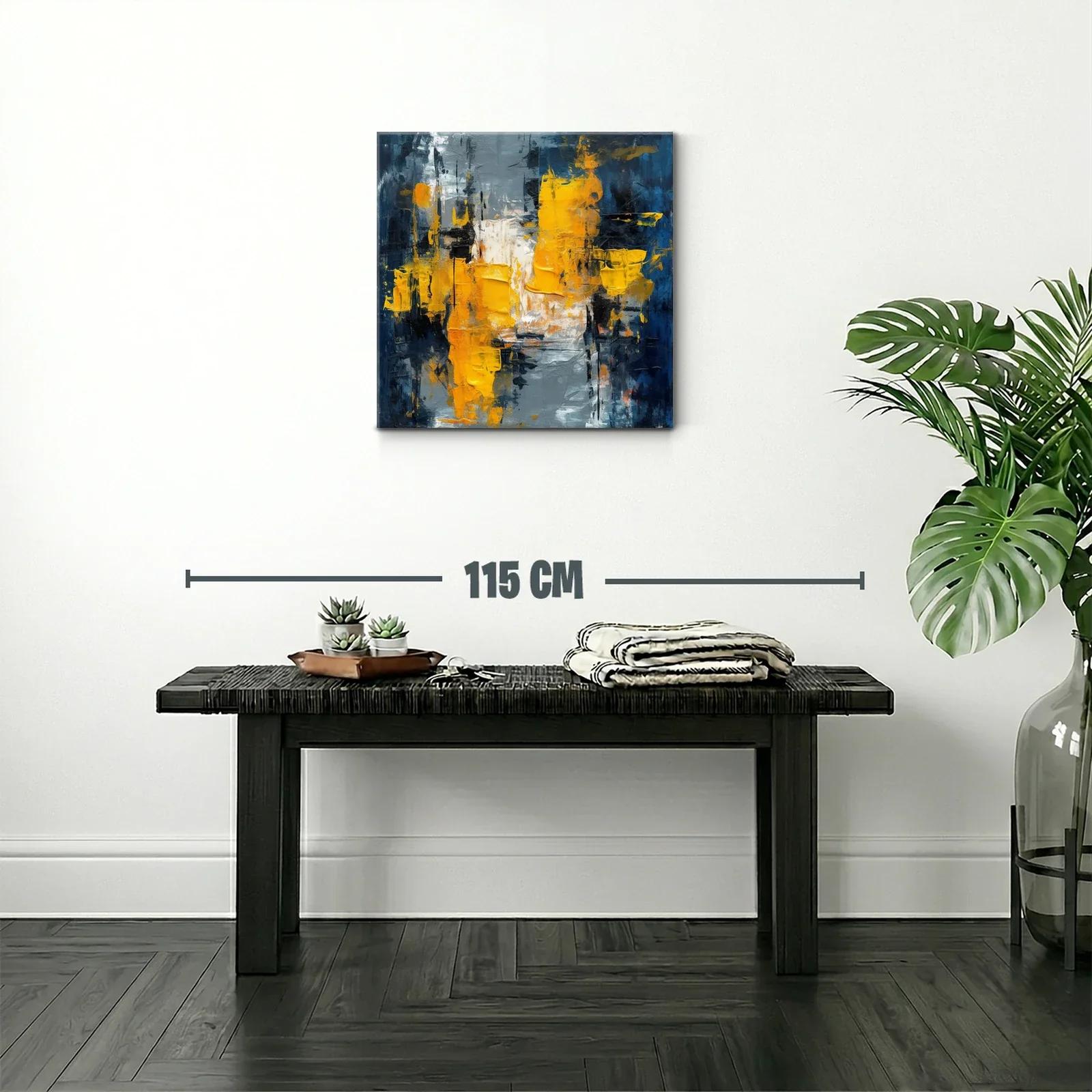 Cuadro abstracto con tonos dorados y azul oscuro — miniatura 2