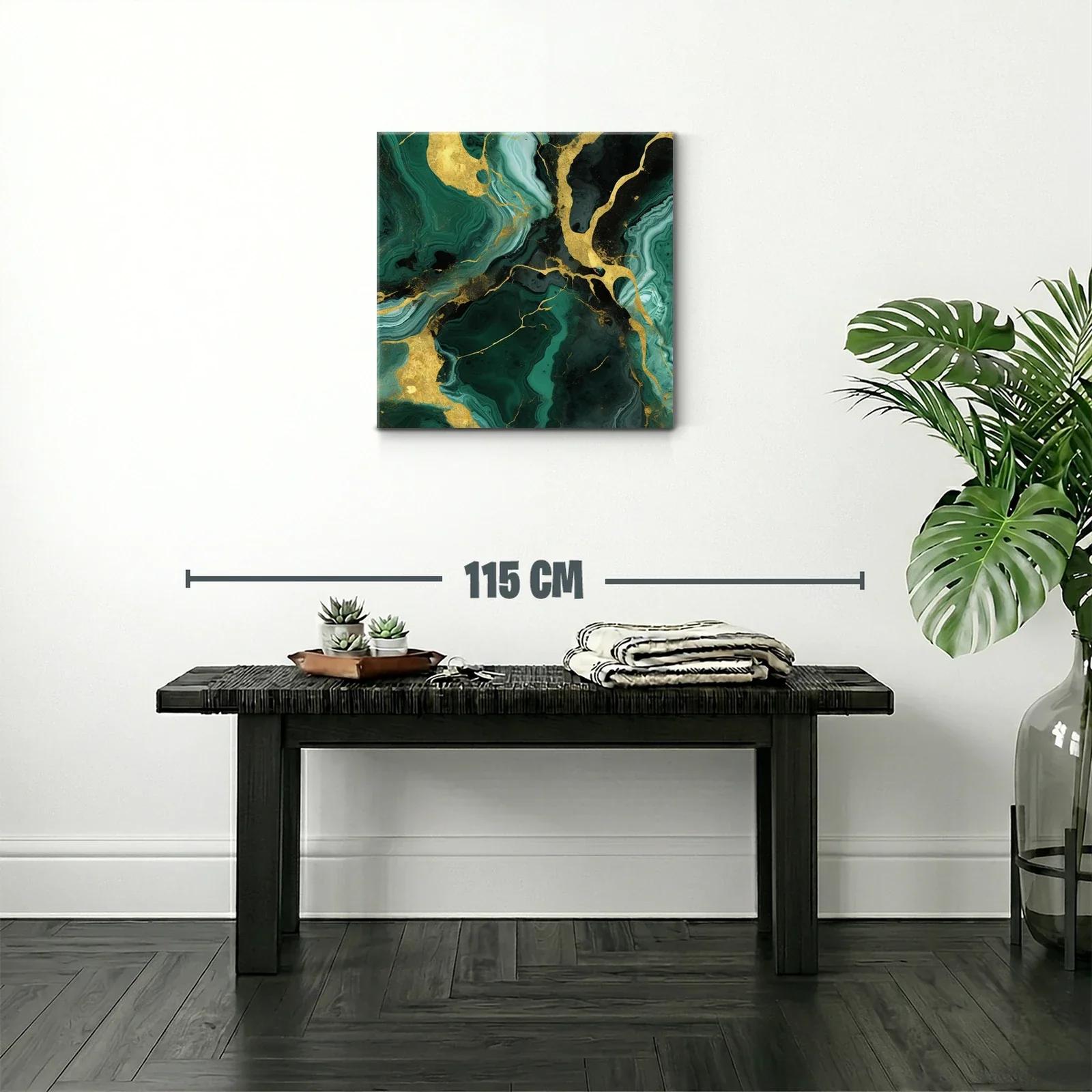 Cuadro abstracto con tonos verdes y detalles dorados brillantes — miniatura 2