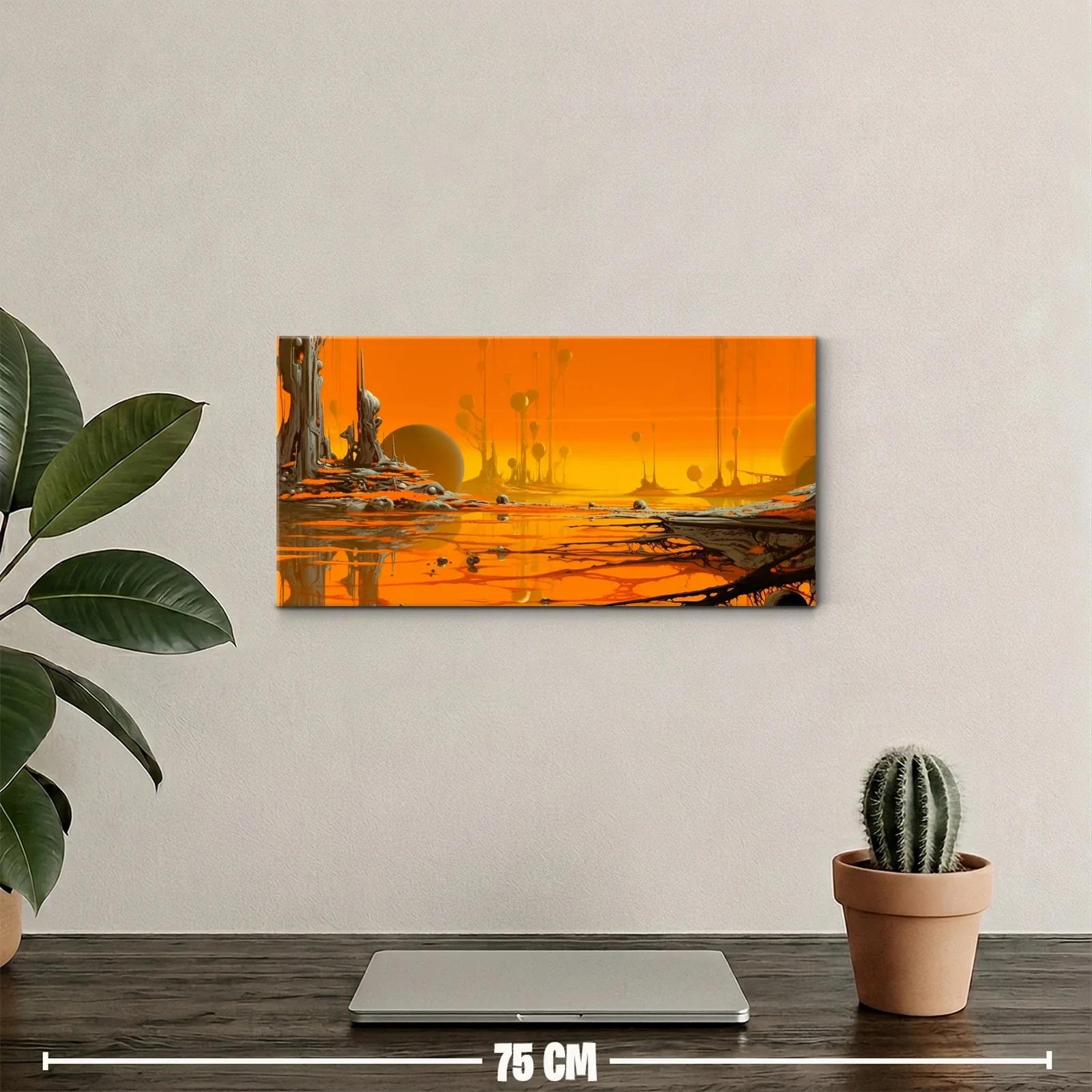 Cuadro paisaje surrealista con árboles y soles dorados — miniatura 2