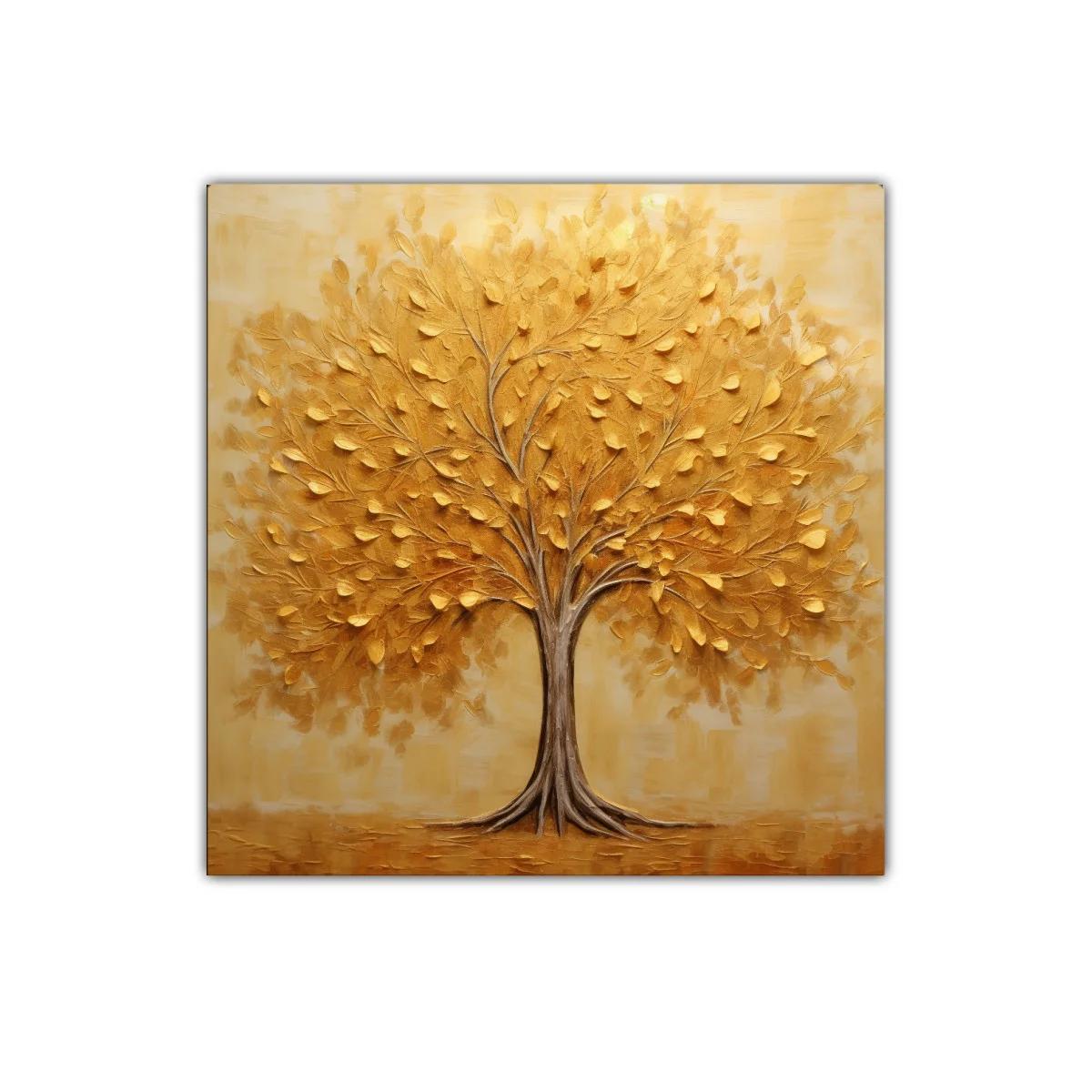Cuadro decorativo árbol dorado con hojas abundantes — miniatura 1