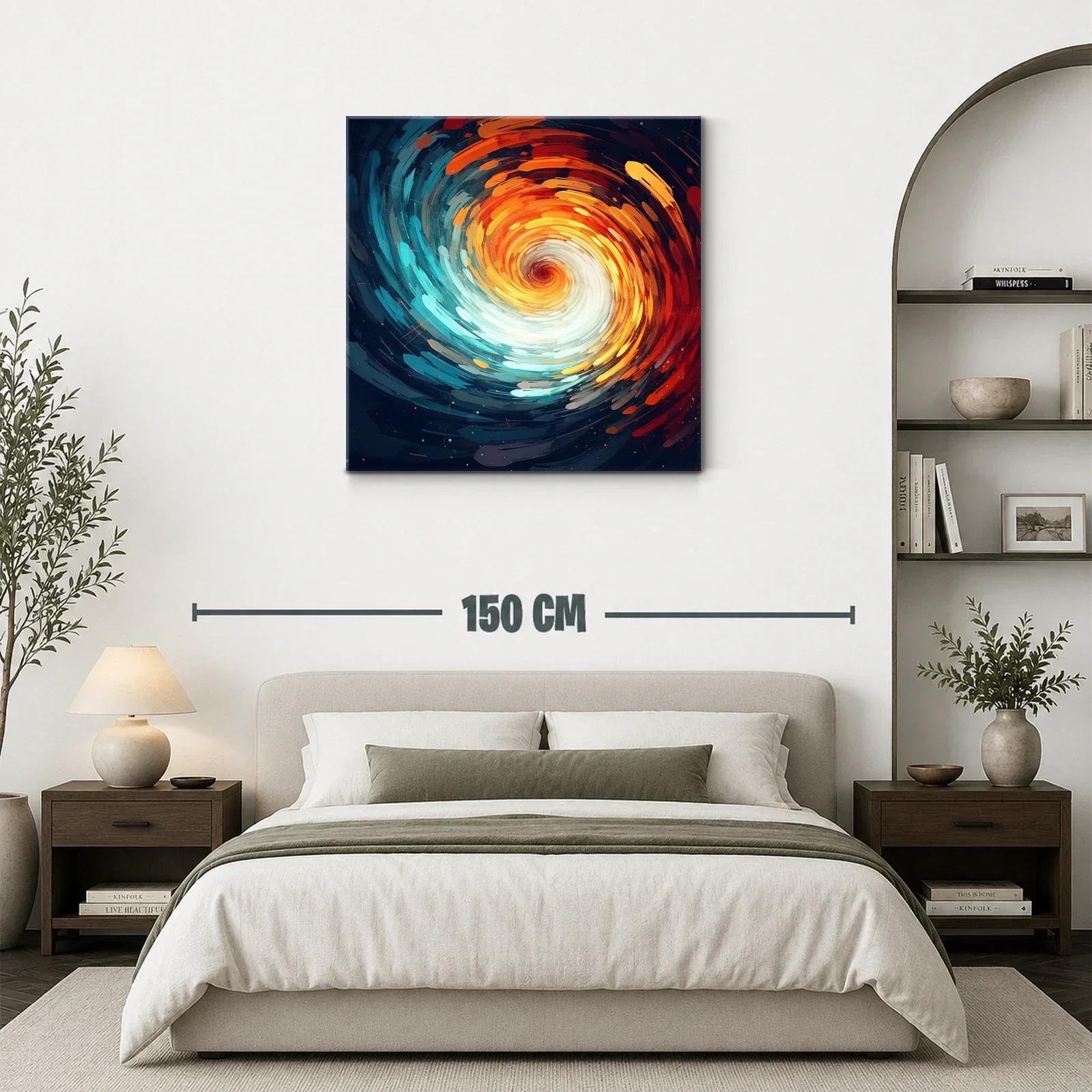 Cuadro abstracto espiral con tonos cálidos y fríos intensos — miniatura 3
