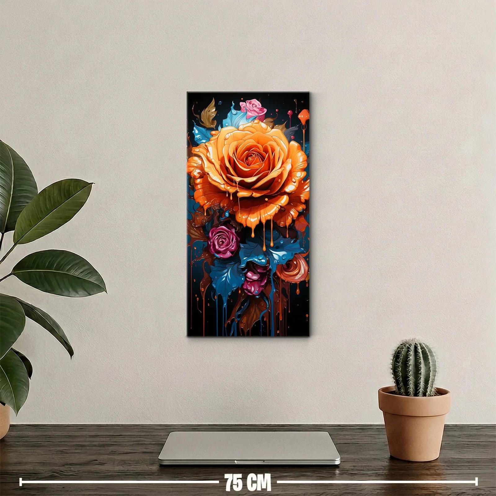 Cuadro rosa naranja con hojas azules y goteo — miniatura 2