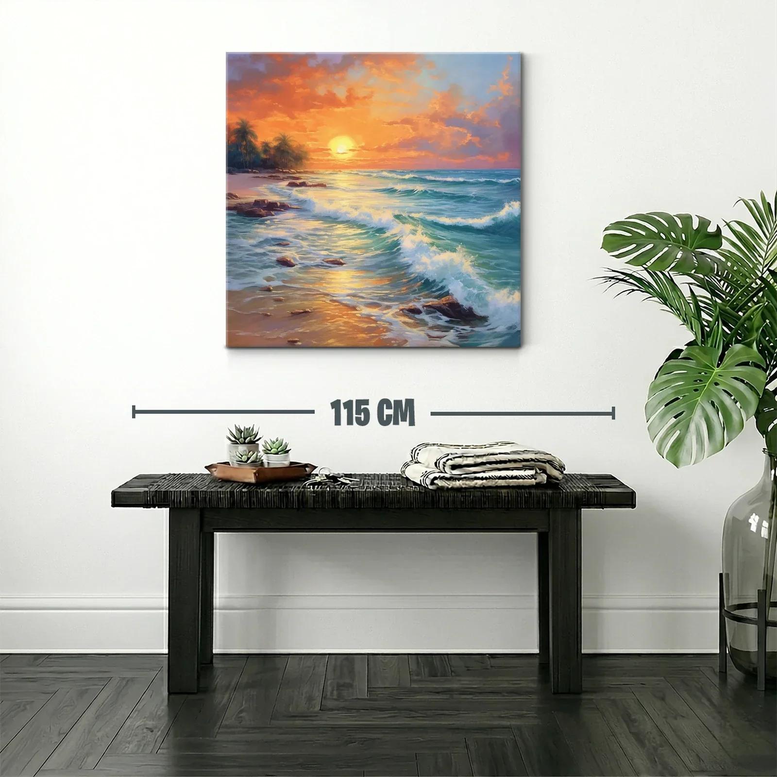 Atardecer con olas y palmeras en la playa tropical — miniatura 2