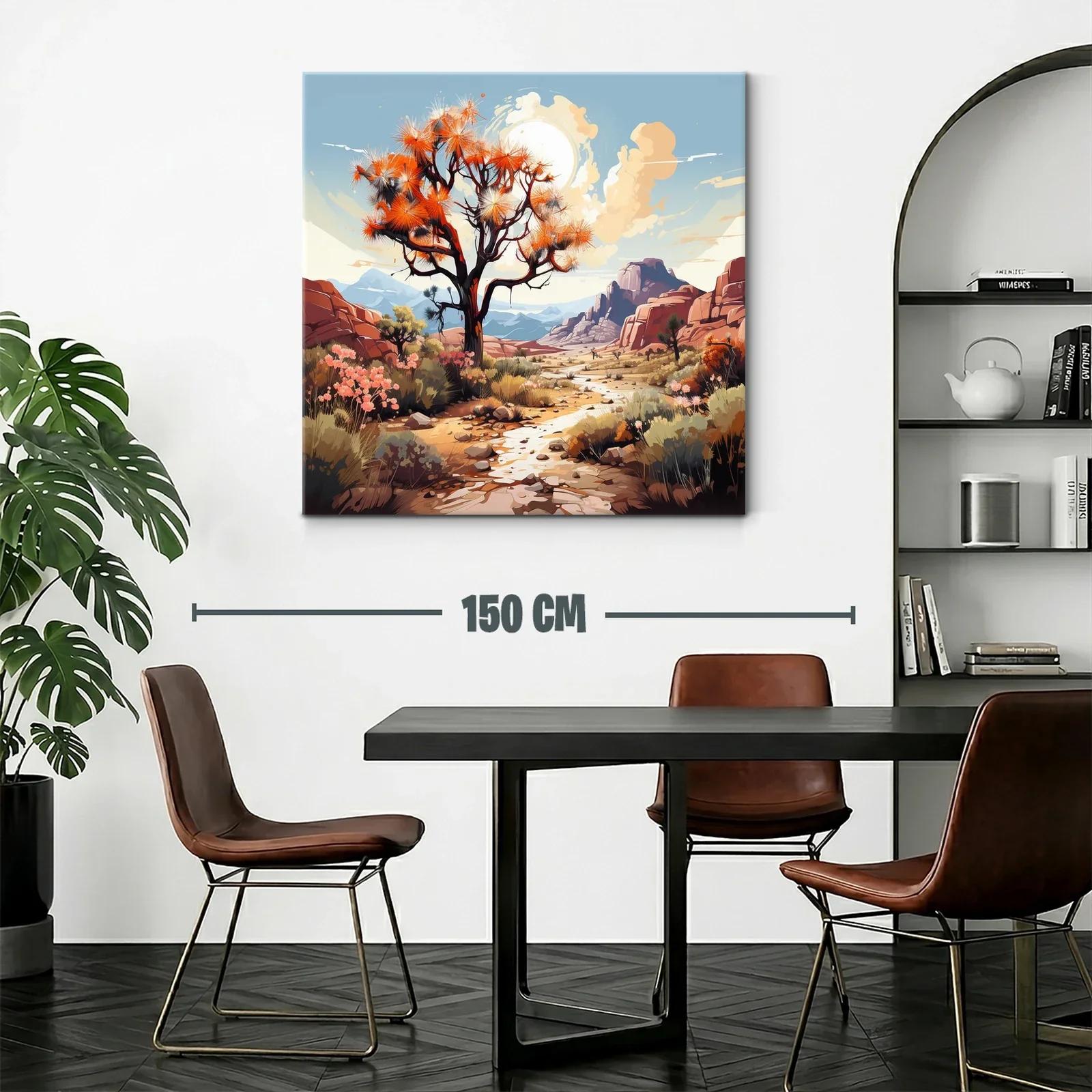 Paisaje desértico con árbol y flora en tonos cálidos — miniatura 2