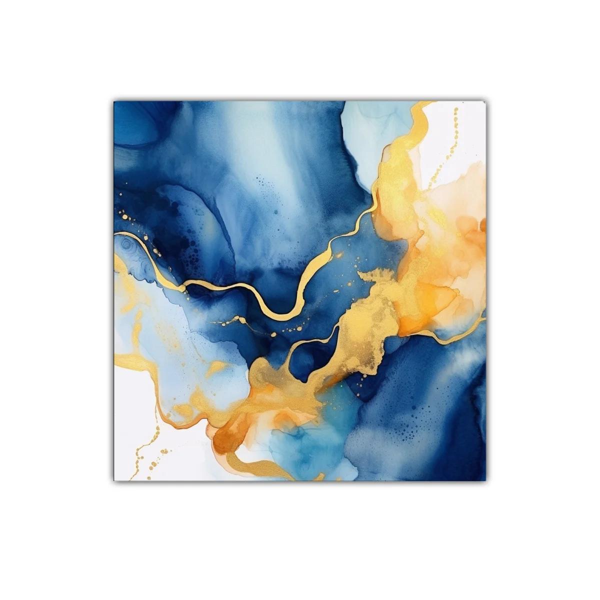 Cuadro abstracto con tonos azules y dorados elegantes — imagen principal
