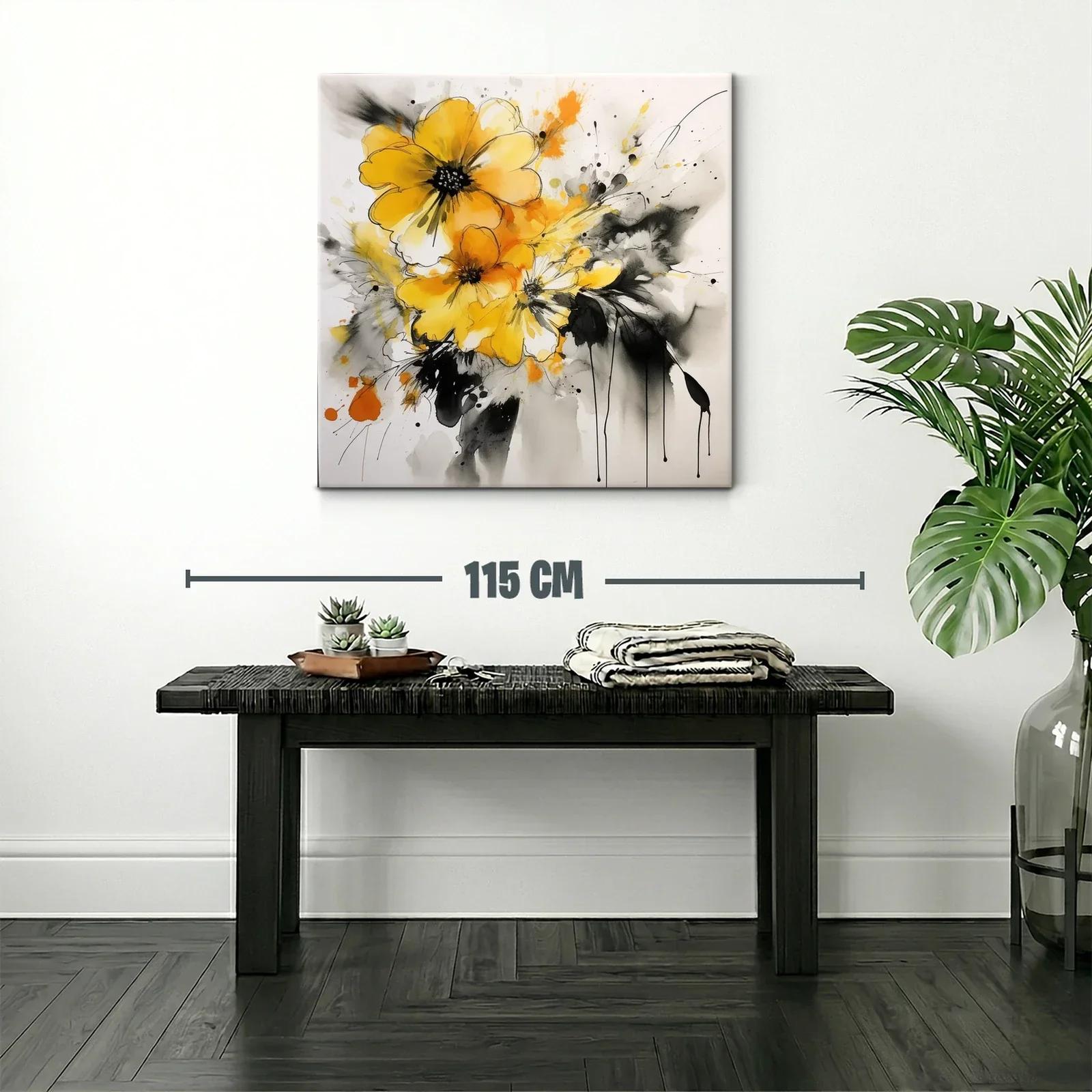 Cuadro floral expresivo en tonos amarillos y grises — miniatura 2