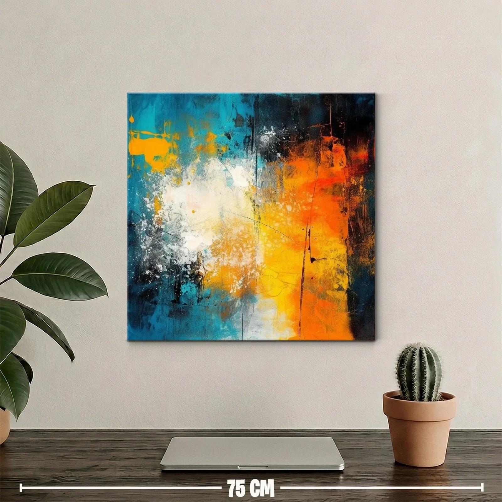 Cuadro abstracto vibrante con tonos azul y naranja intenso — miniatura 2