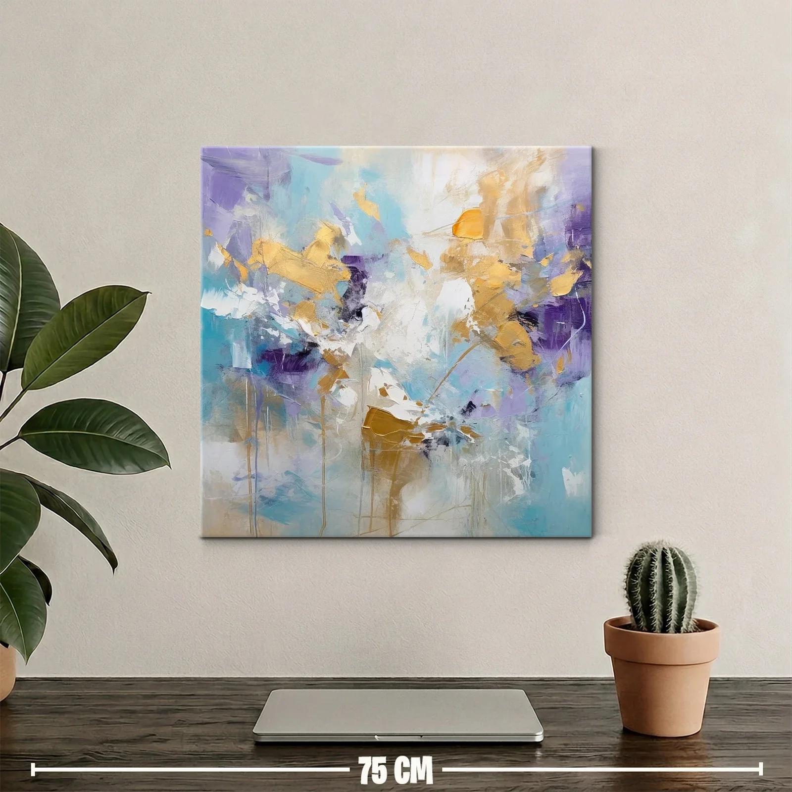 Cuadro abstracto con dorados y tonos fríos vibrantes — miniatura 2