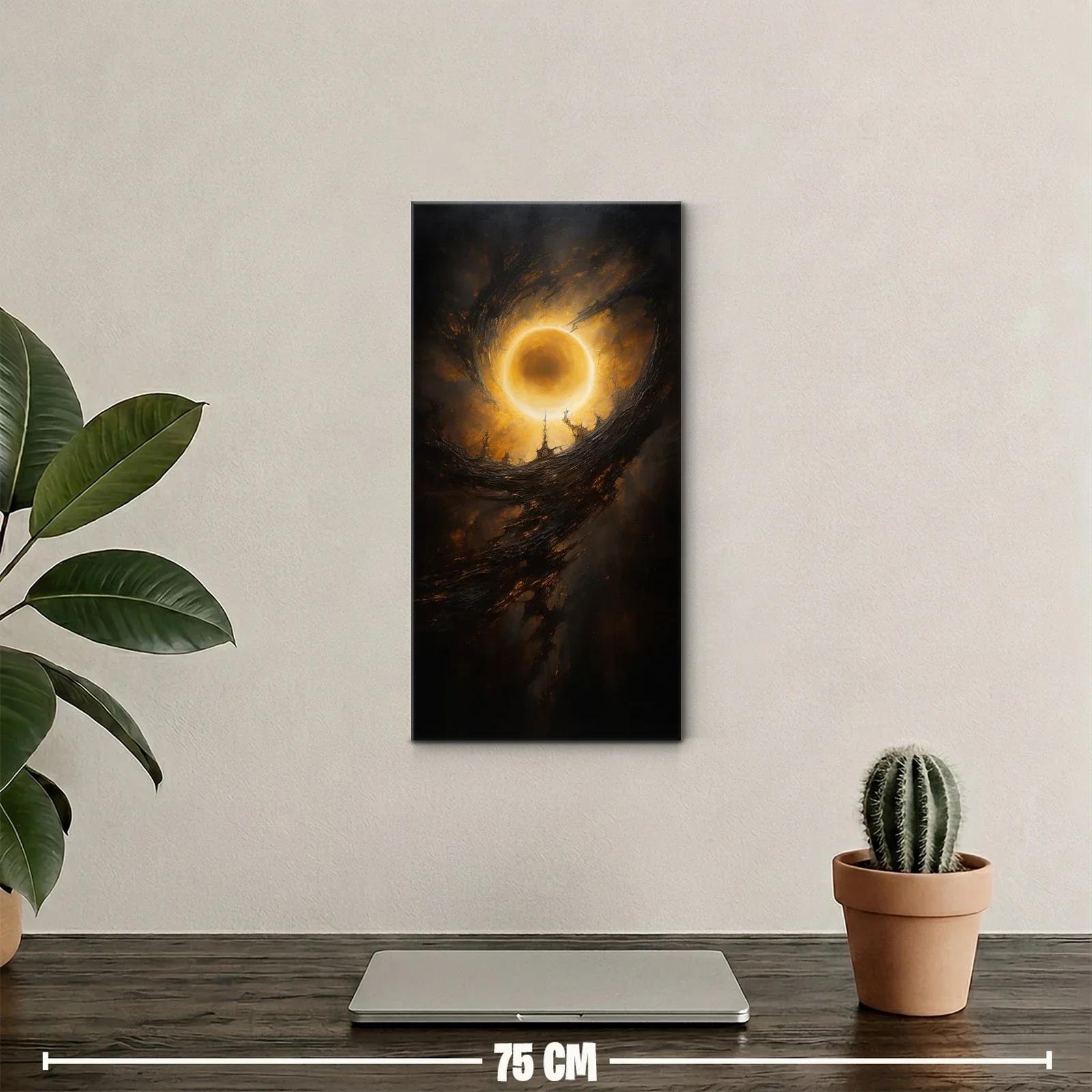 Cuadro eclipse solar con anillo dorado y cielo turbulento — miniatura 2