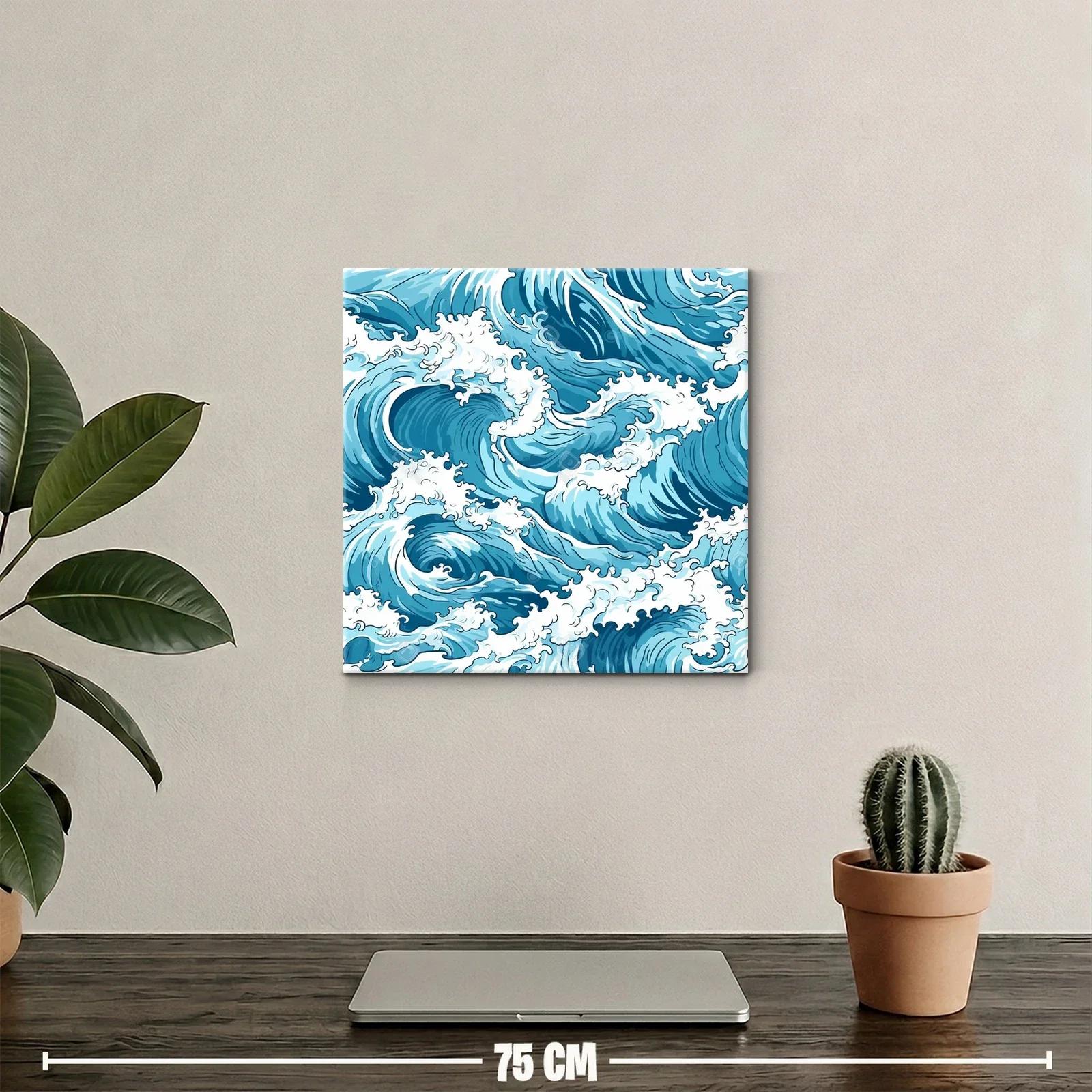 Impresionante obra de olas marinas en tonos azules y blancos — miniatura 2
