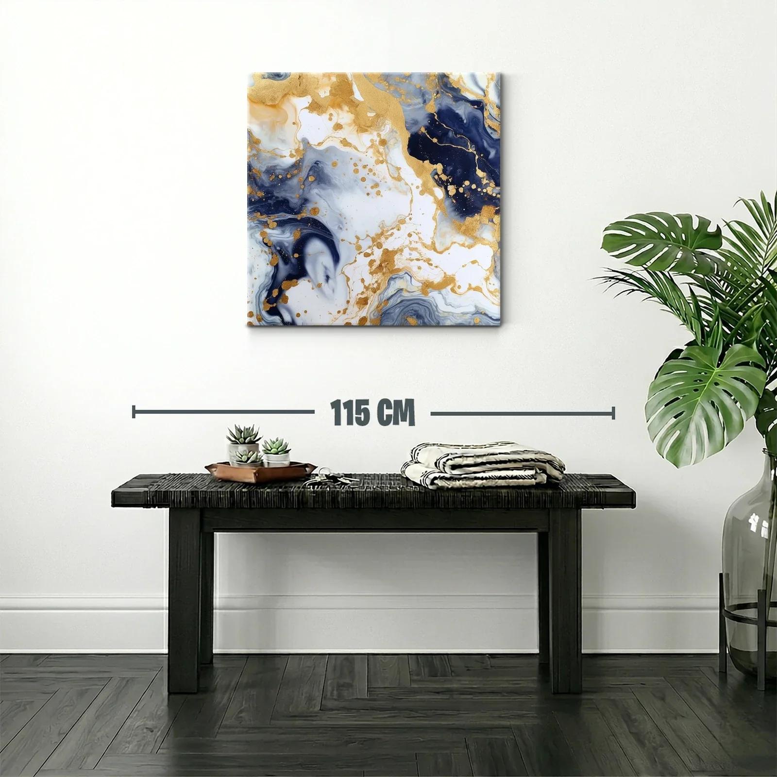 Cuadro abstracto con tonos dorados y azul marino elegante — miniatura 2