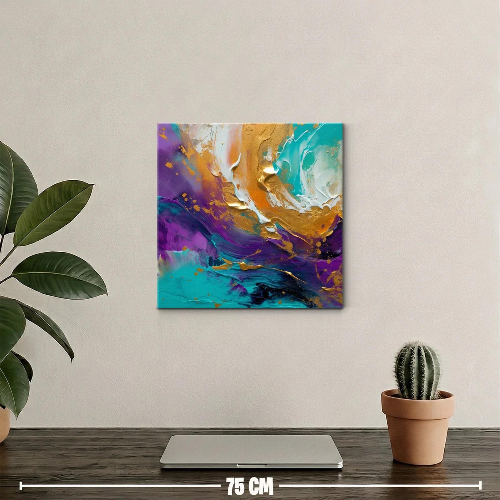 Cuadro abstracto con vibrantes tonos turquesa y dorado — miniatura 2