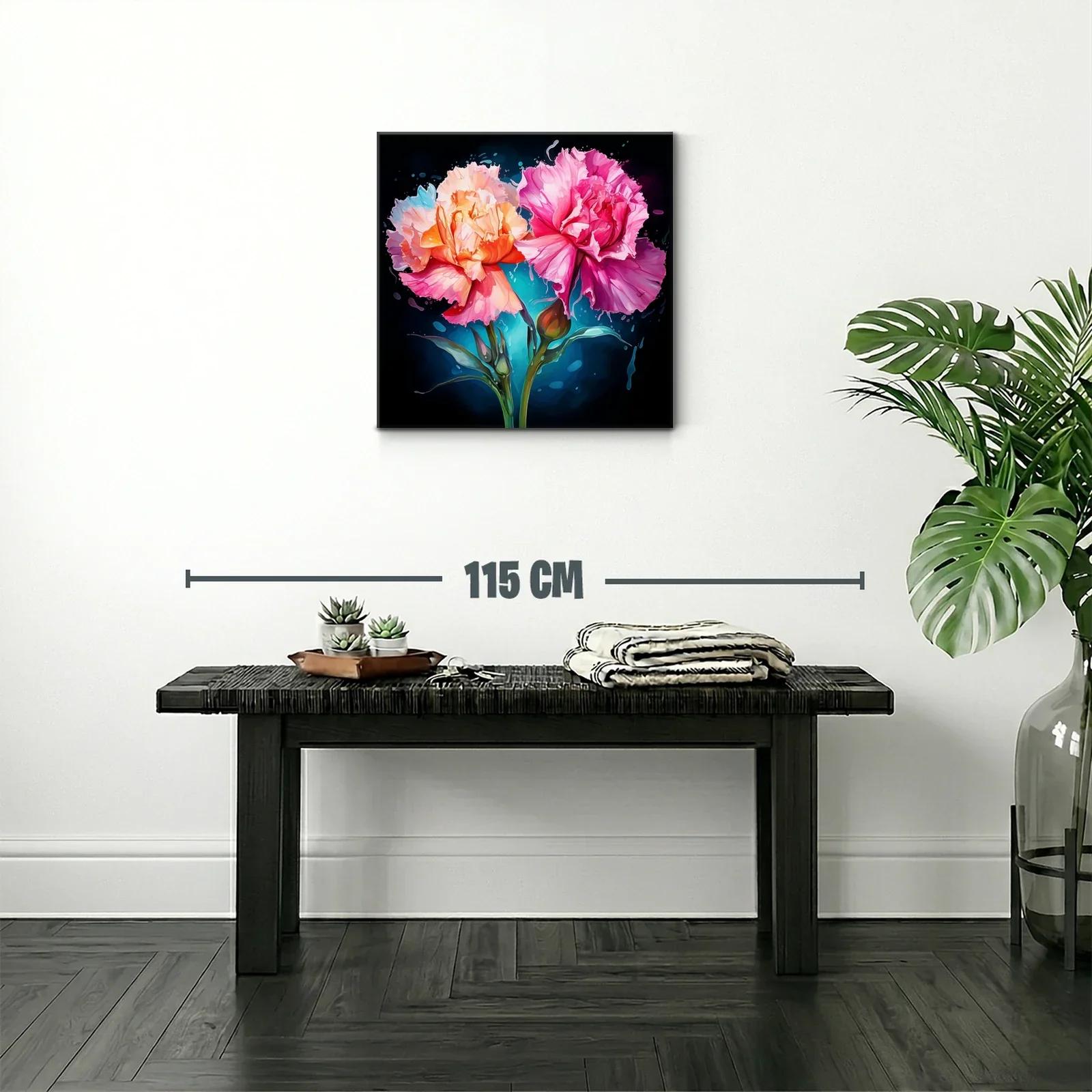 Cuadro moderno con flores vibrantes en tonos rosa y naranja — miniatura 2