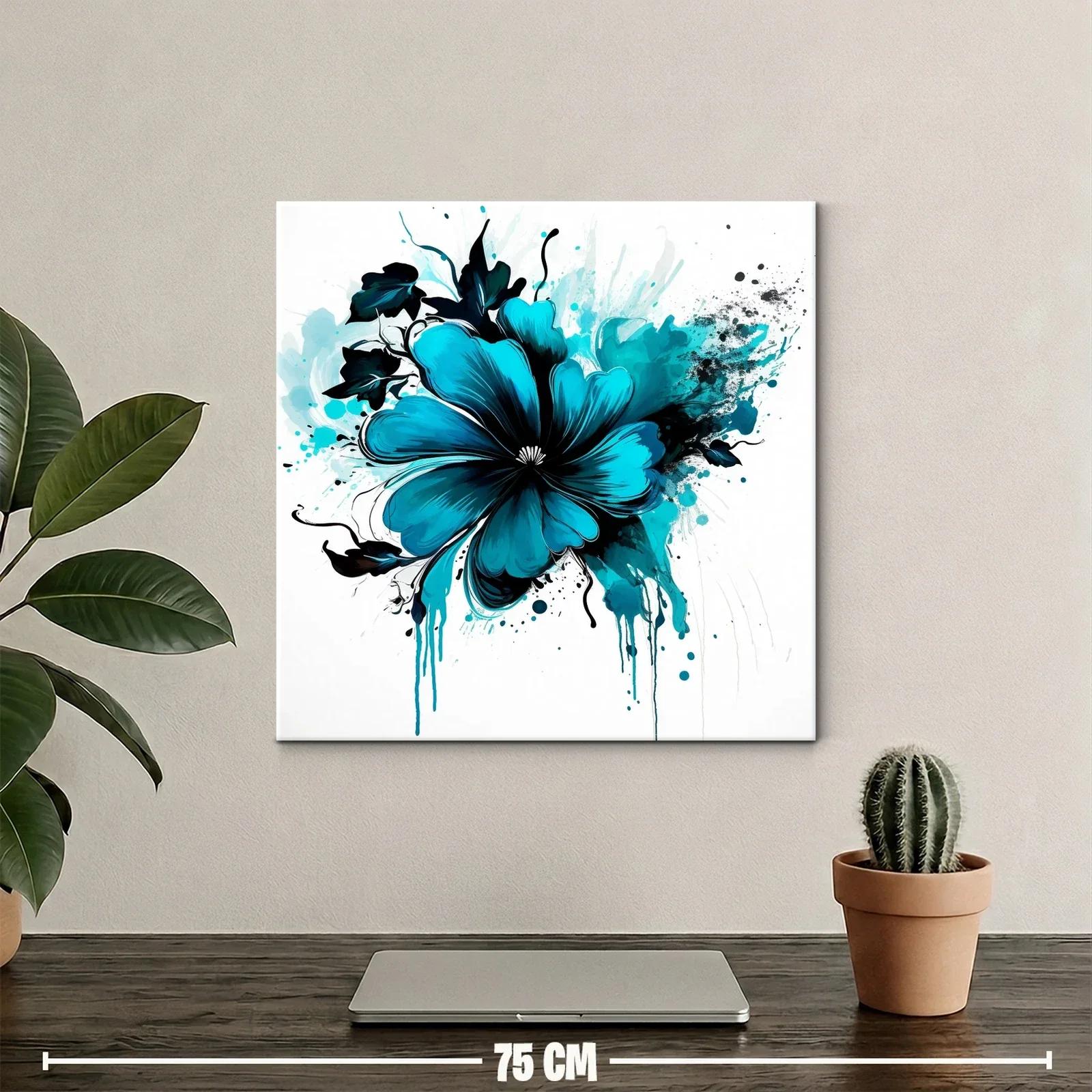 Flor vibrante en tonos azules y negro para espacios modernos — miniatura 2