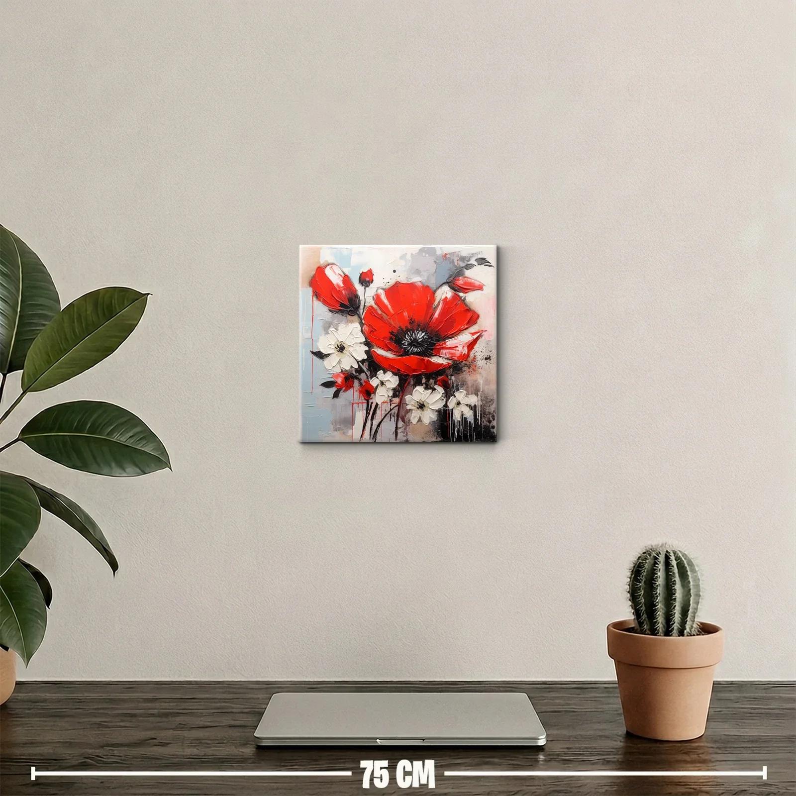 Impactante cuadro floral con flores rojas y blancas vibrantes — miniatura 2