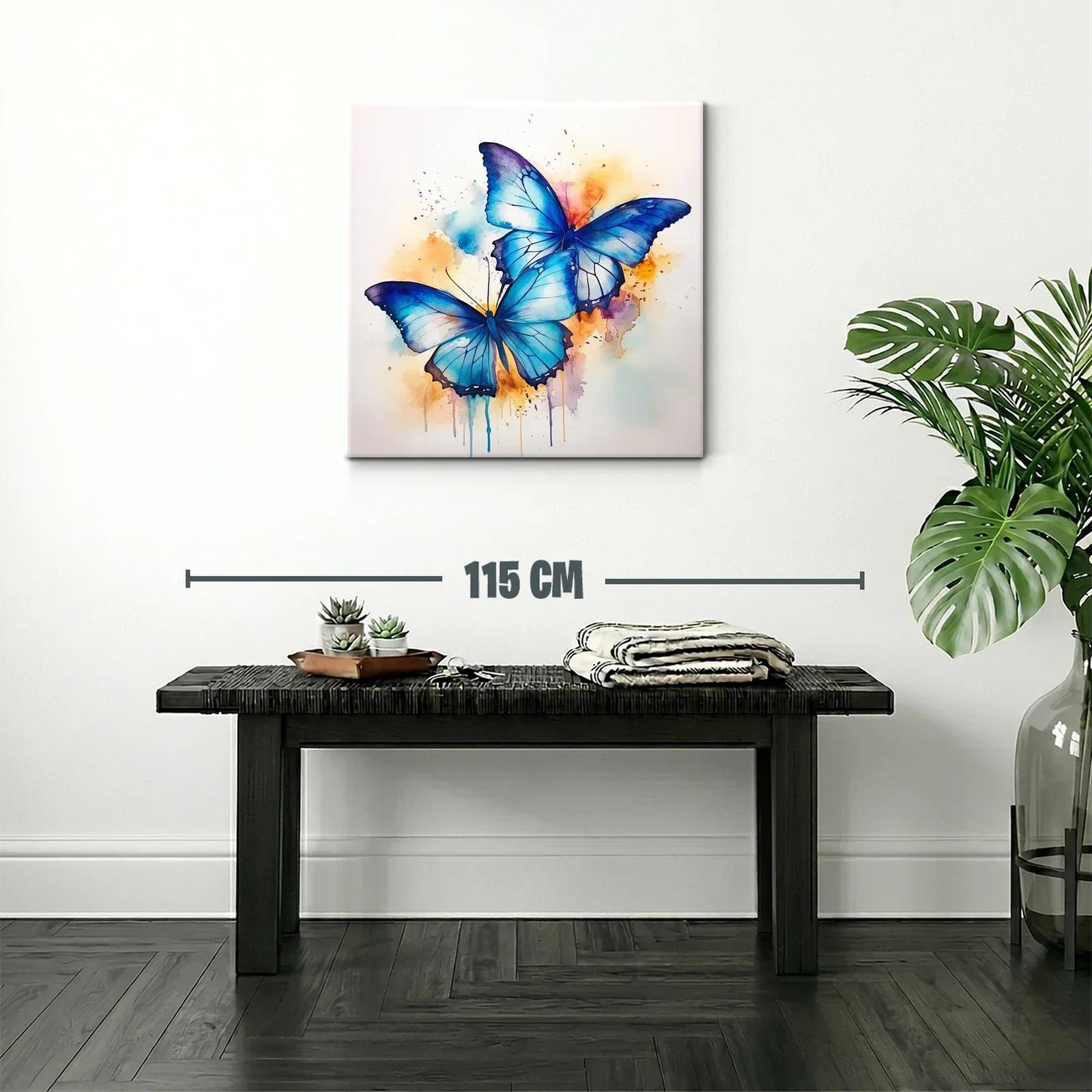 Mariposas azules con fondo en tonos cálidos vibrantes — miniatura 2
