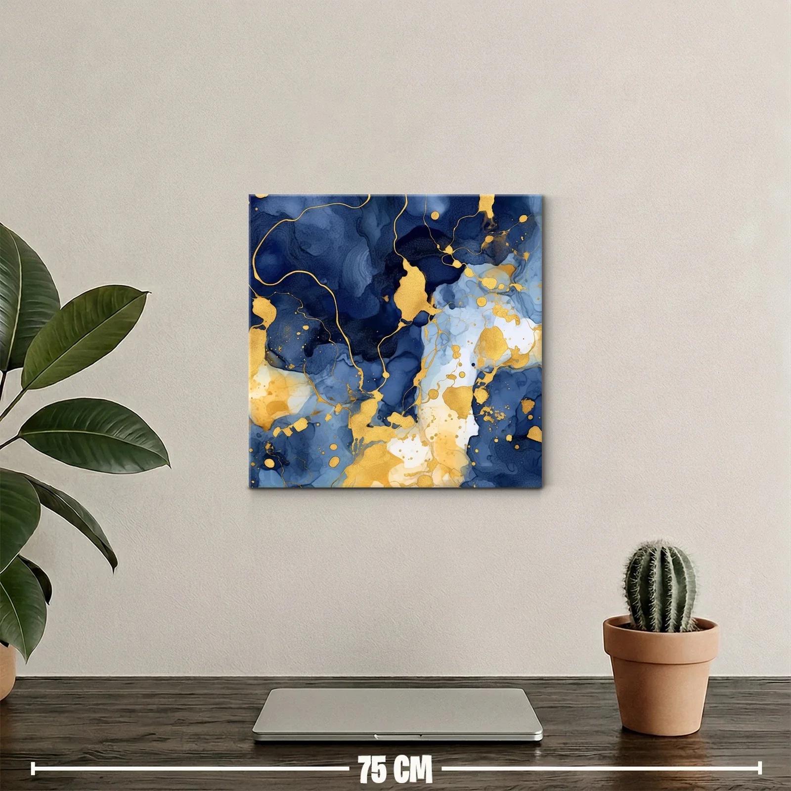 Cuadro abstracto elegante en tonos azul intenso y dorado — miniatura 2