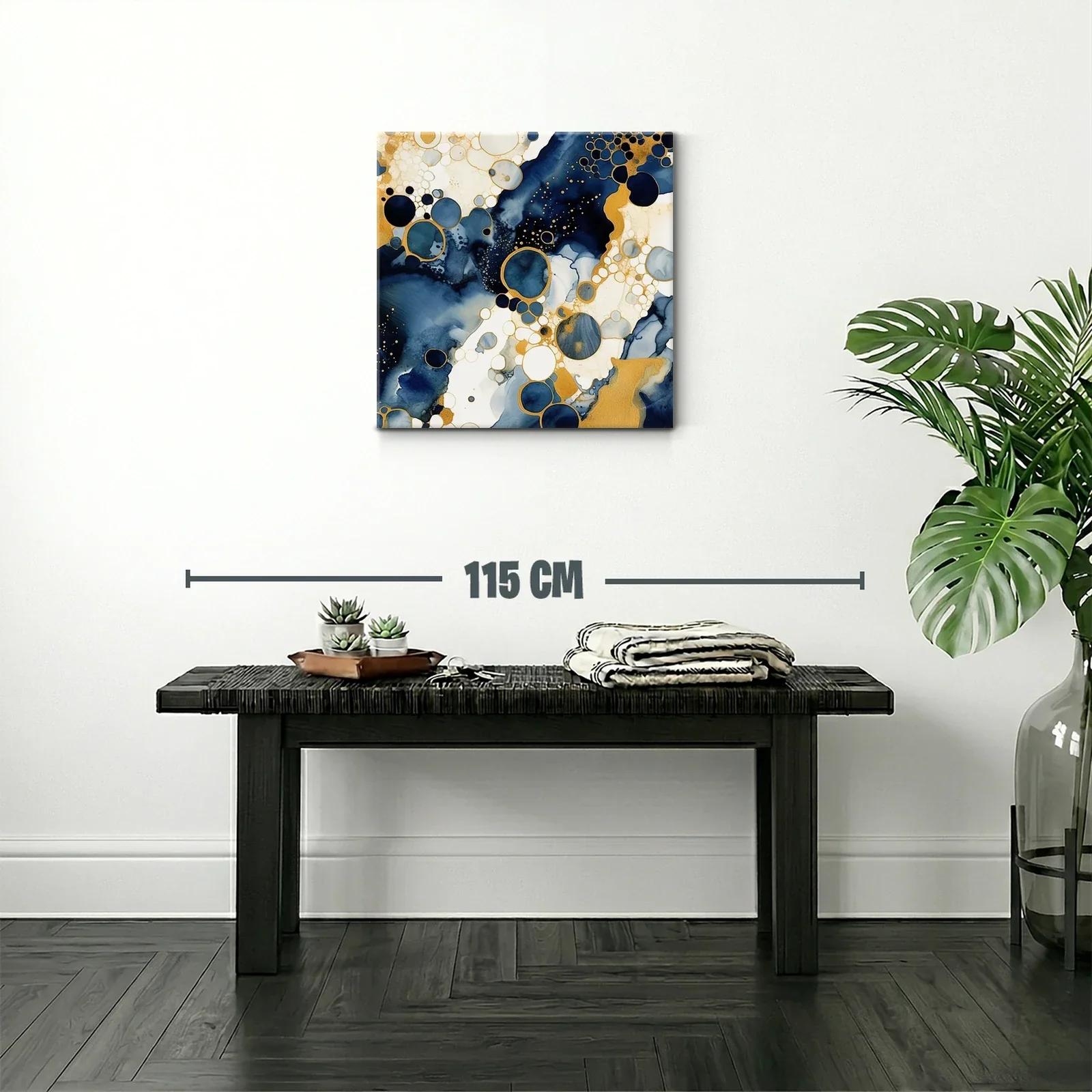 Cuadro abstracto con círculos y detalles dorados — miniatura 2