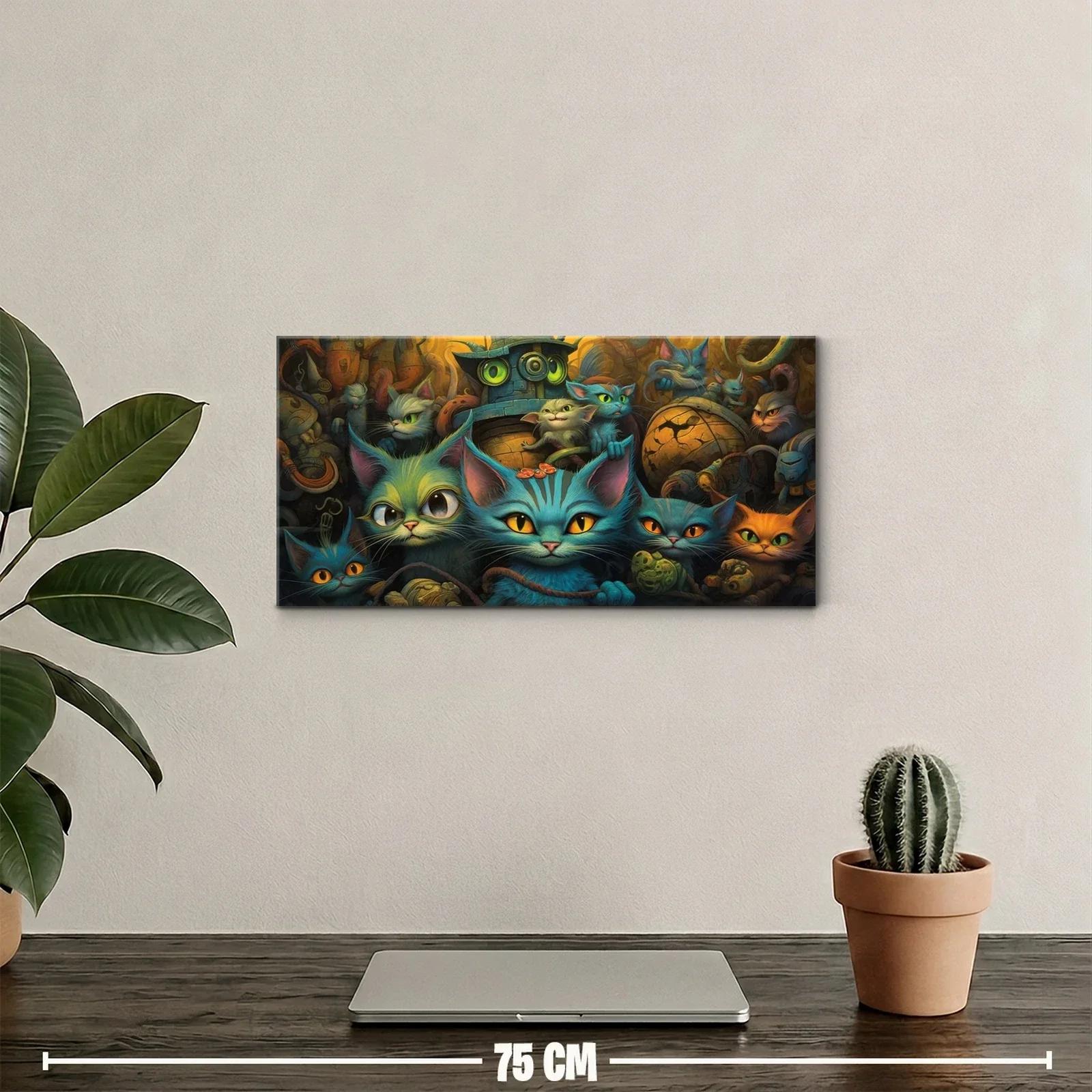 Cuadro gatos fantásticos con calabaza tallada y hongos — miniatura 2