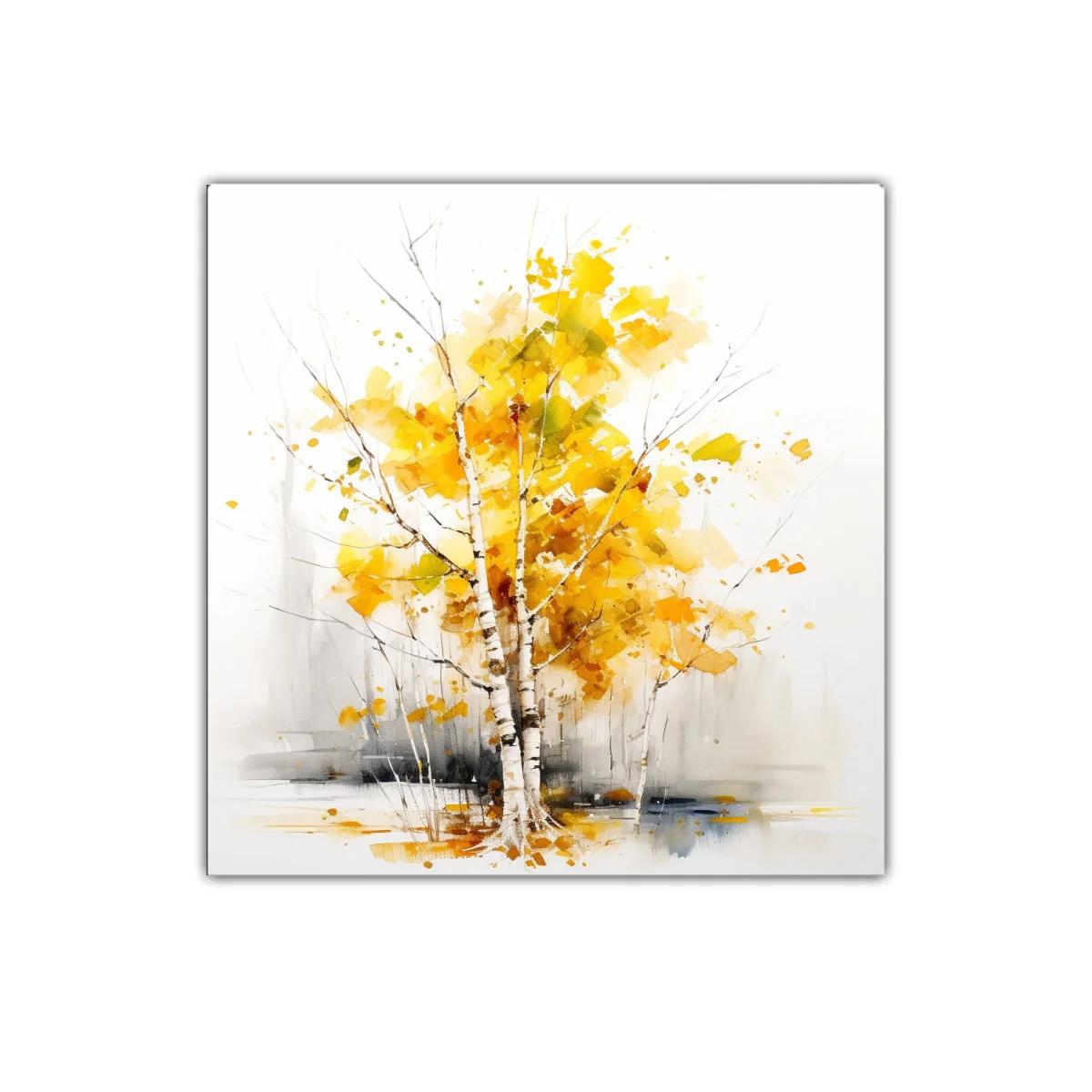 Cuadro decorativo con árbol y hojas otoñales en tonos amarillos — miniatura 1