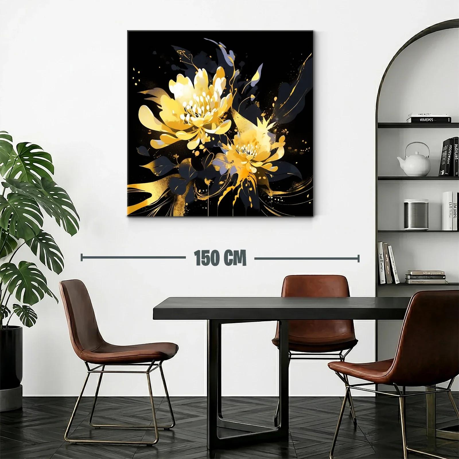 Cuadro floral vibrante con tonos amarillos y negros — miniatura 2