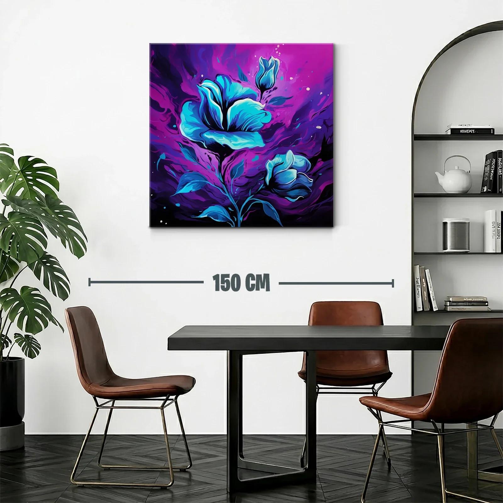 Flores azules vibrantes sobre fondo púrpura dinámico — miniatura 2
