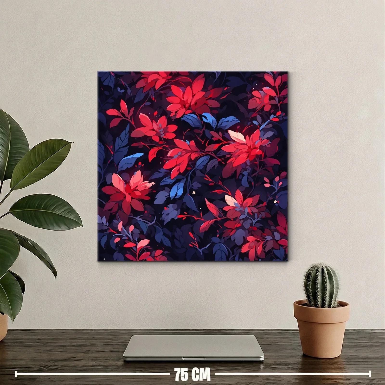 Cuadro floral vibrante en tonos rojos y azul oscuro — miniatura 2