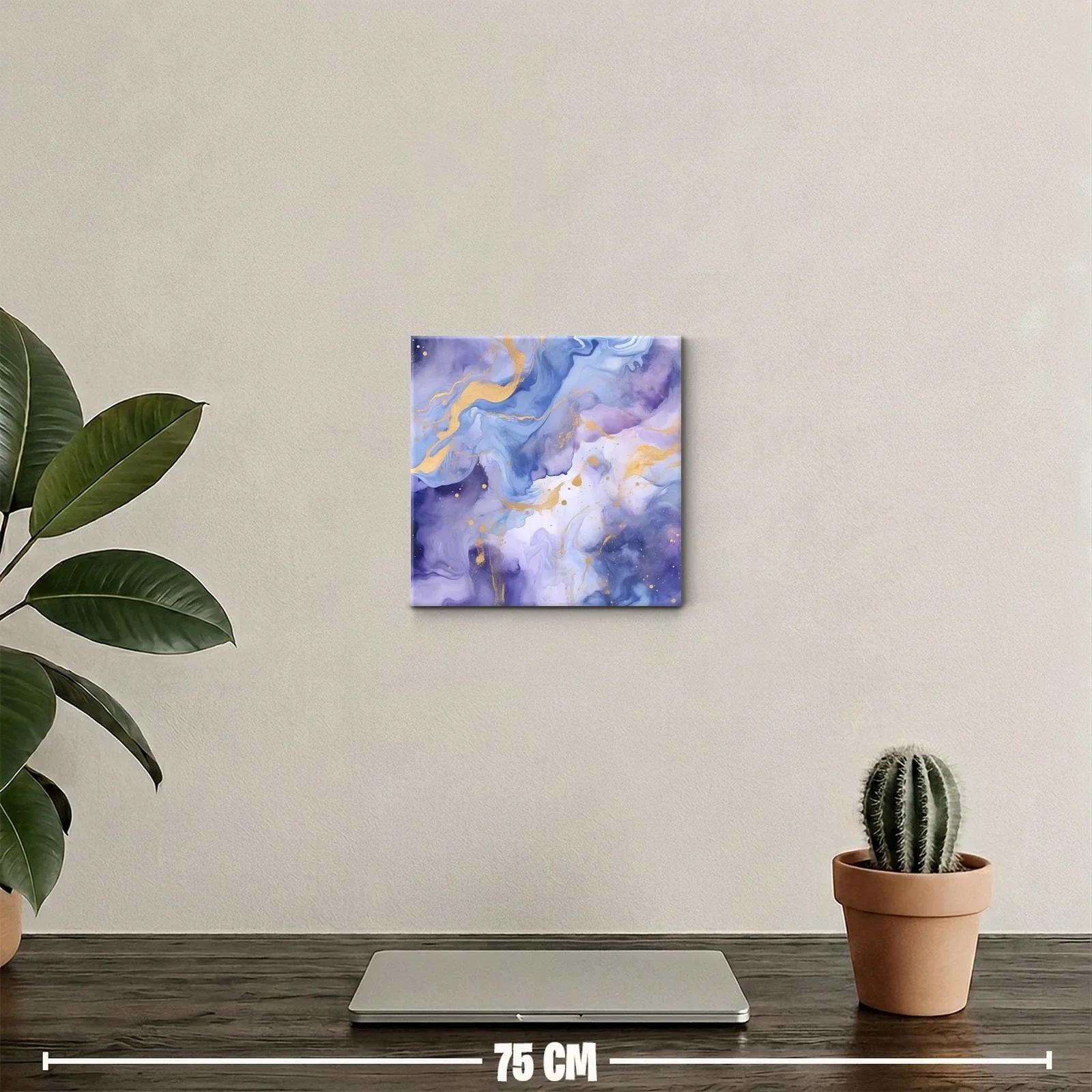 Cuadro abstracto con tonos azules y dorados fluidos — miniatura 2