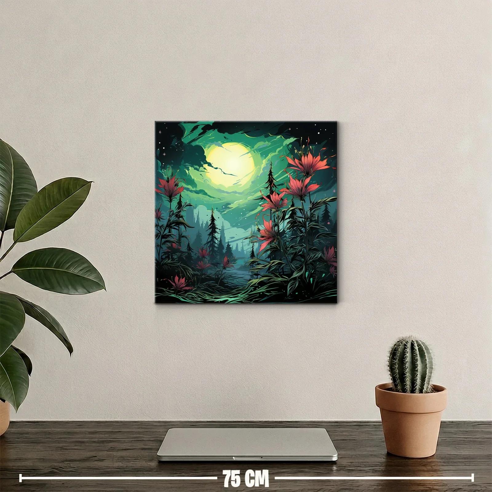 Flores rojas bajo la luna llena en paisaje nocturno encantado — miniatura 2