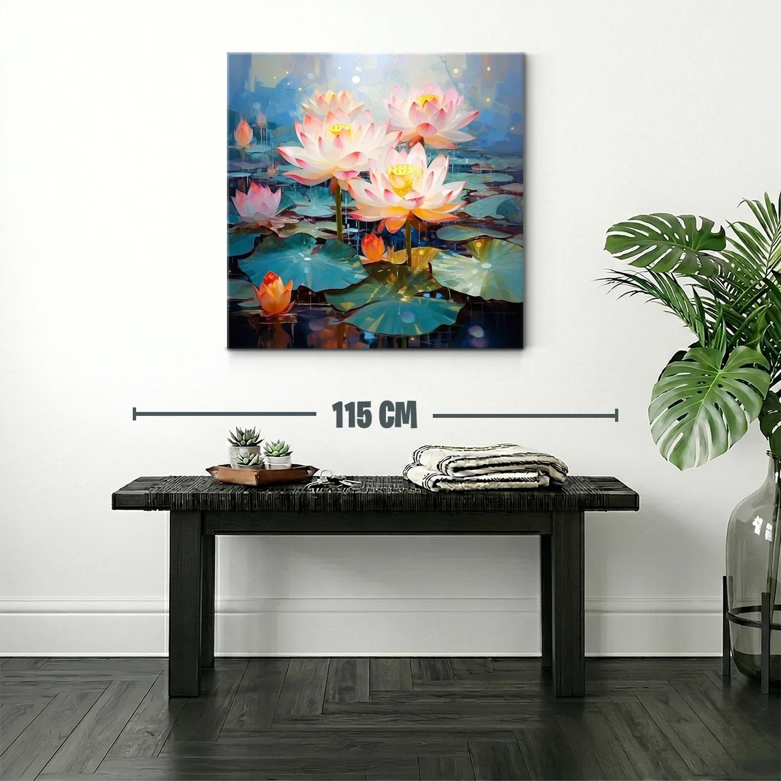 Flor de loto iluminada en estanque azul sereno — miniatura 2