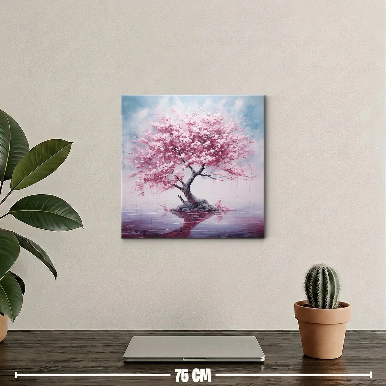 Árbol de flores rosas con reflejo en lago sereno — miniatura 2