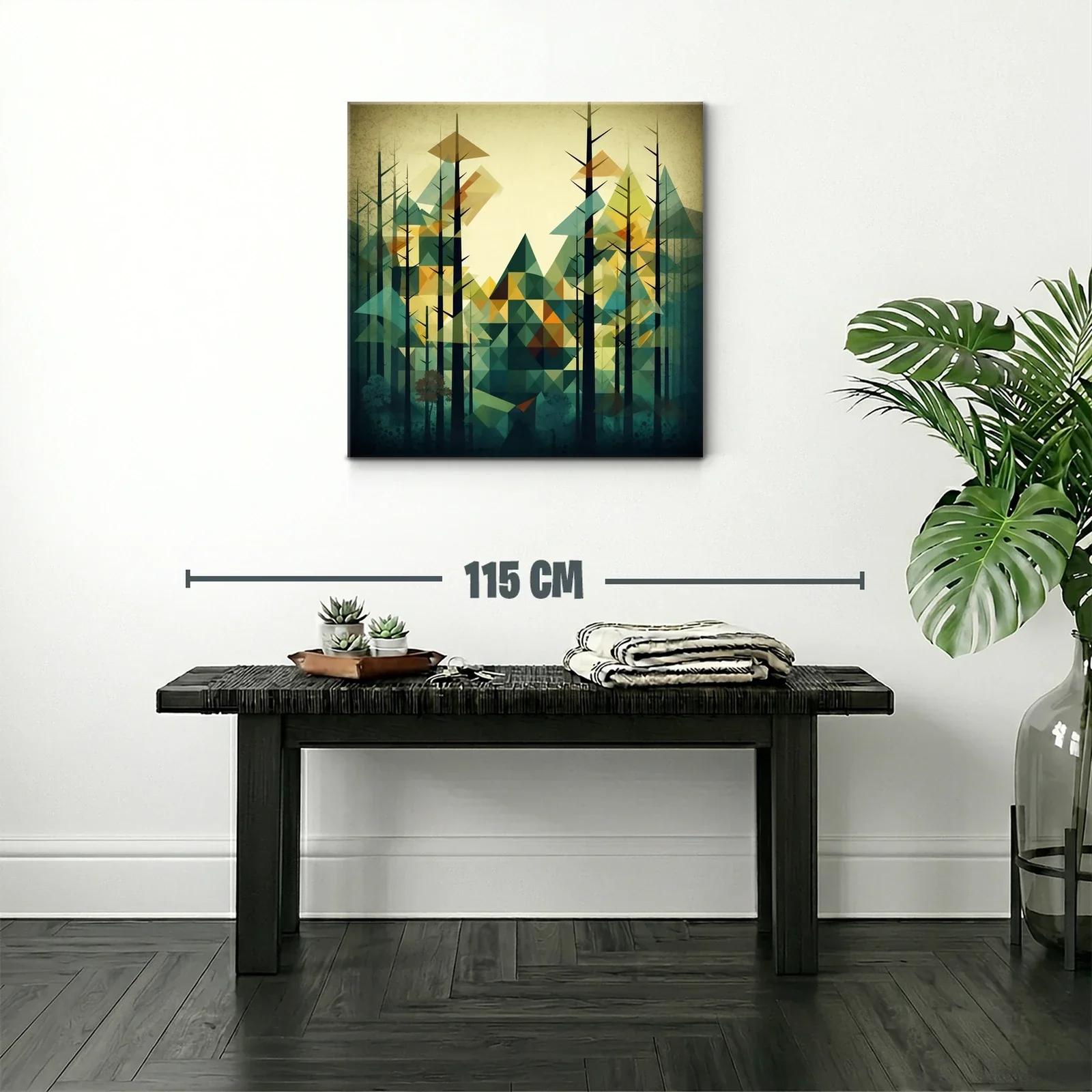 Bosque abstracto con triángulos en tonos verdes y ocres — miniatura 2