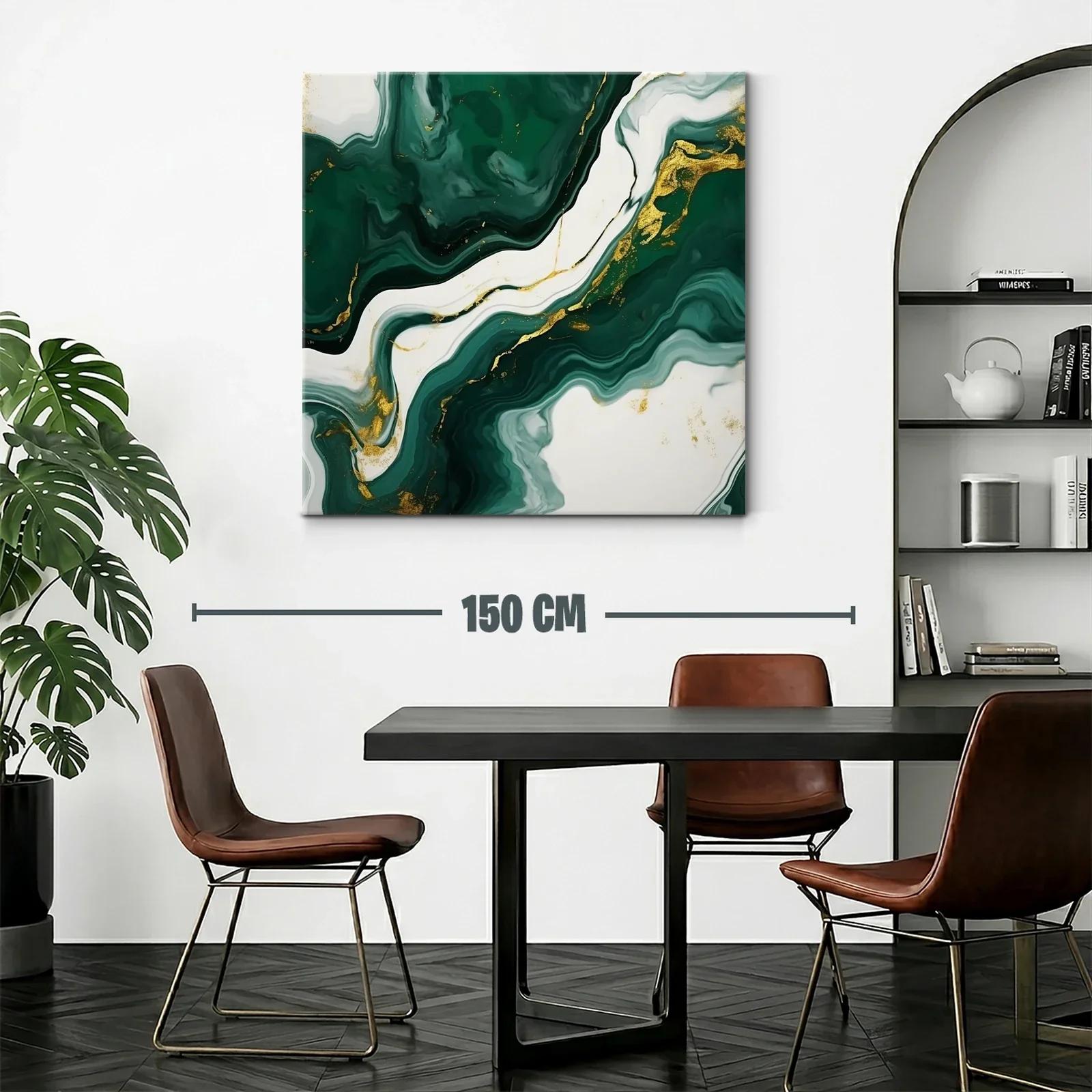 Cuadro abstracto con tonos verdes y detalles dorados — miniatura 2