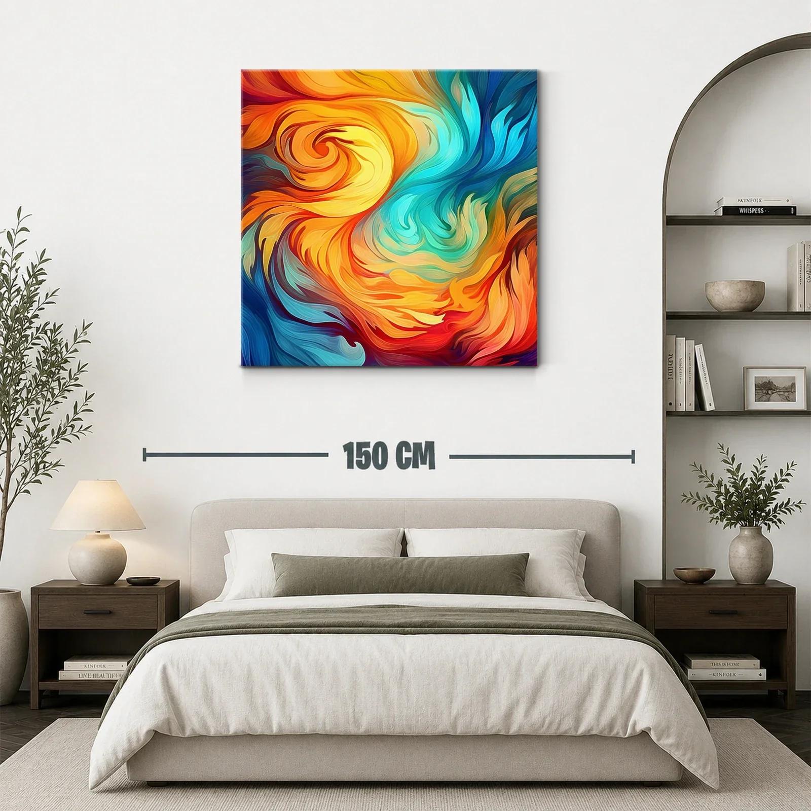Cuadro abstracto en vibrantes tonos cálidos y fríos — miniatura 3