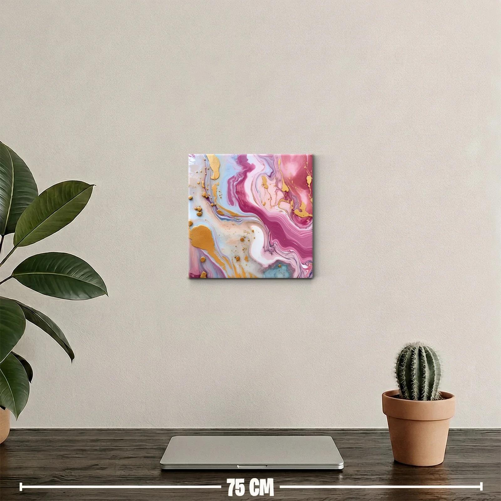 Cuadro abstracto con tonos rosas dorados y suaves contrastes — miniatura 2