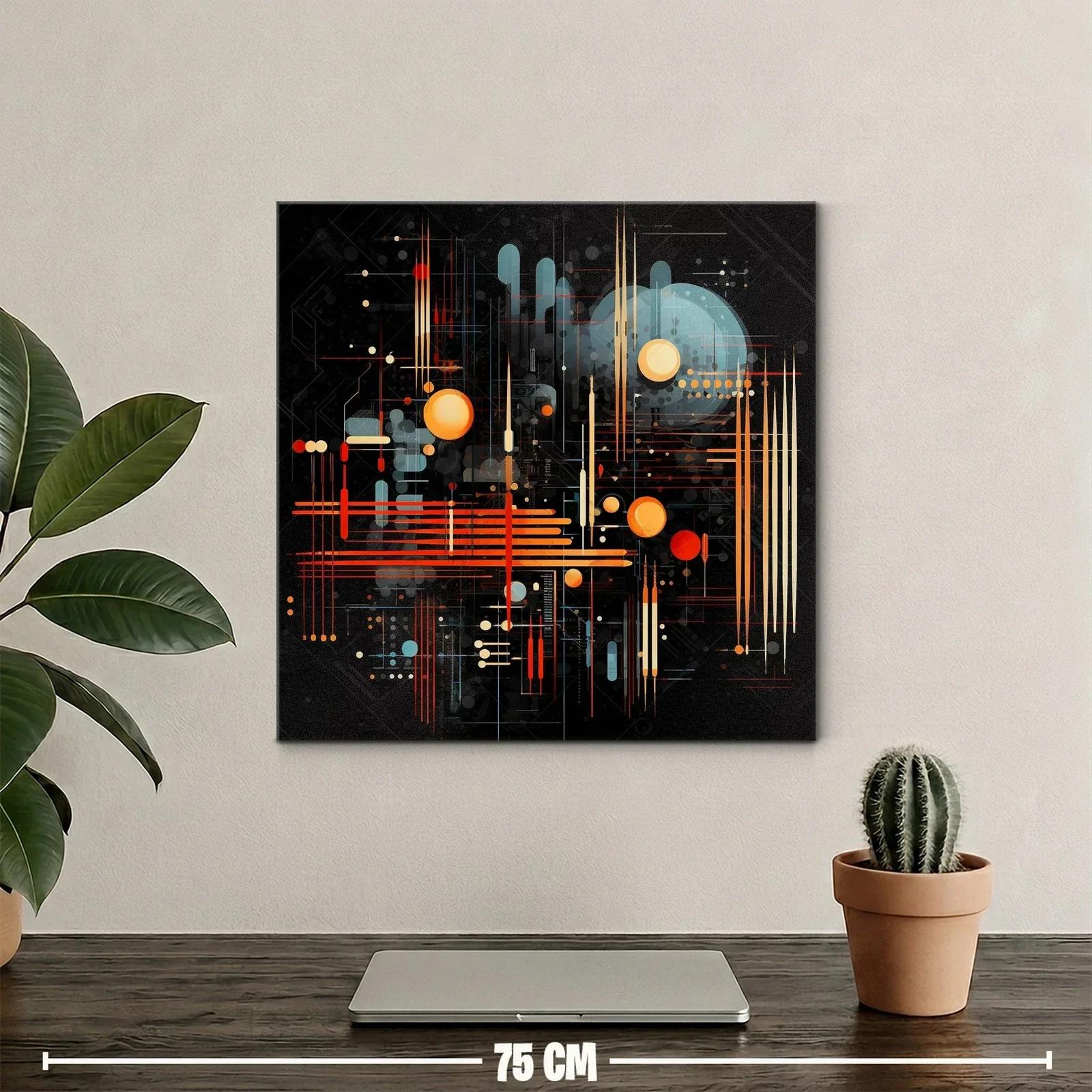 Composición abstracta en líneas y círculos cálidos sobre fondo oscuro — miniatura 2