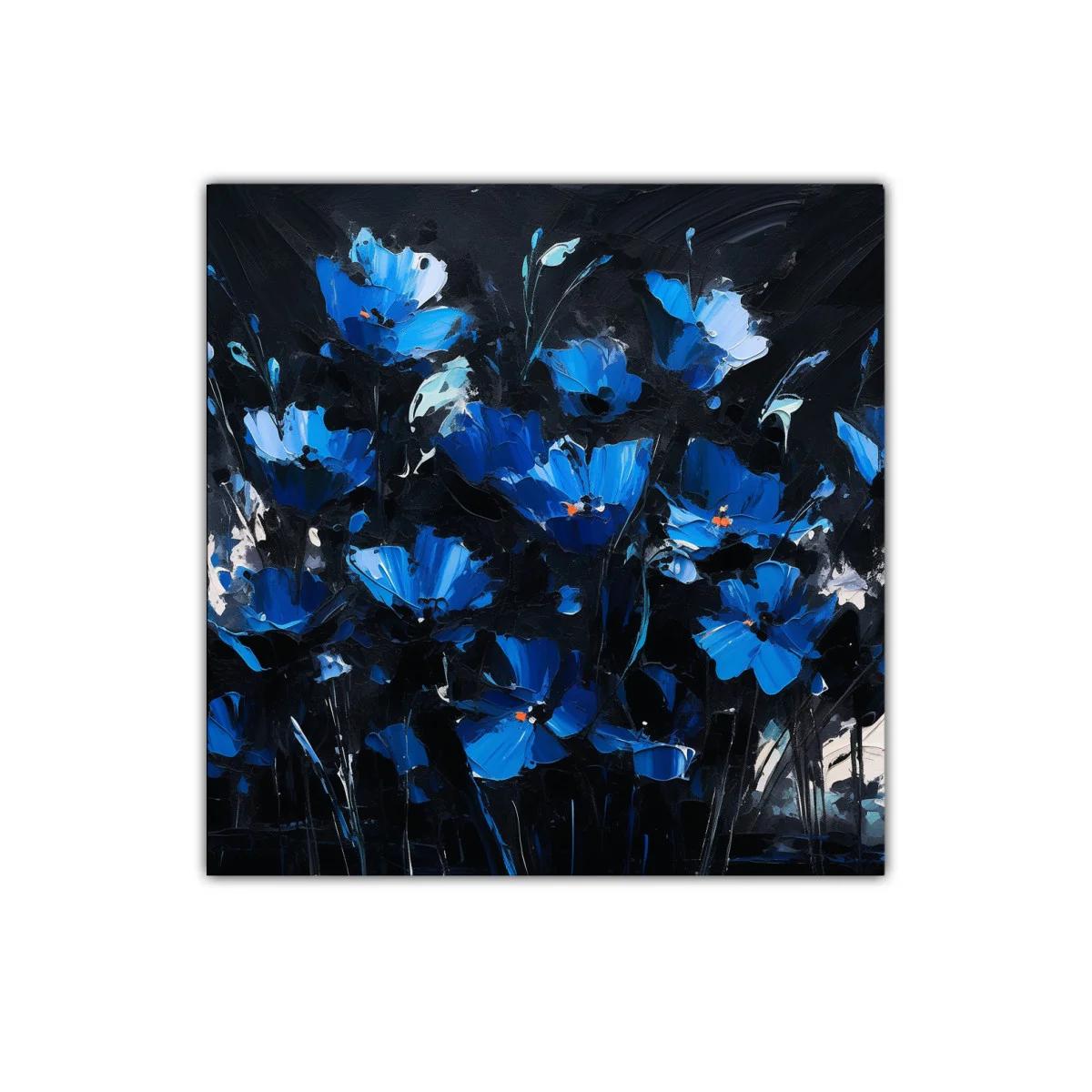 Flores azules vibrantes sobre fondo oscuro
