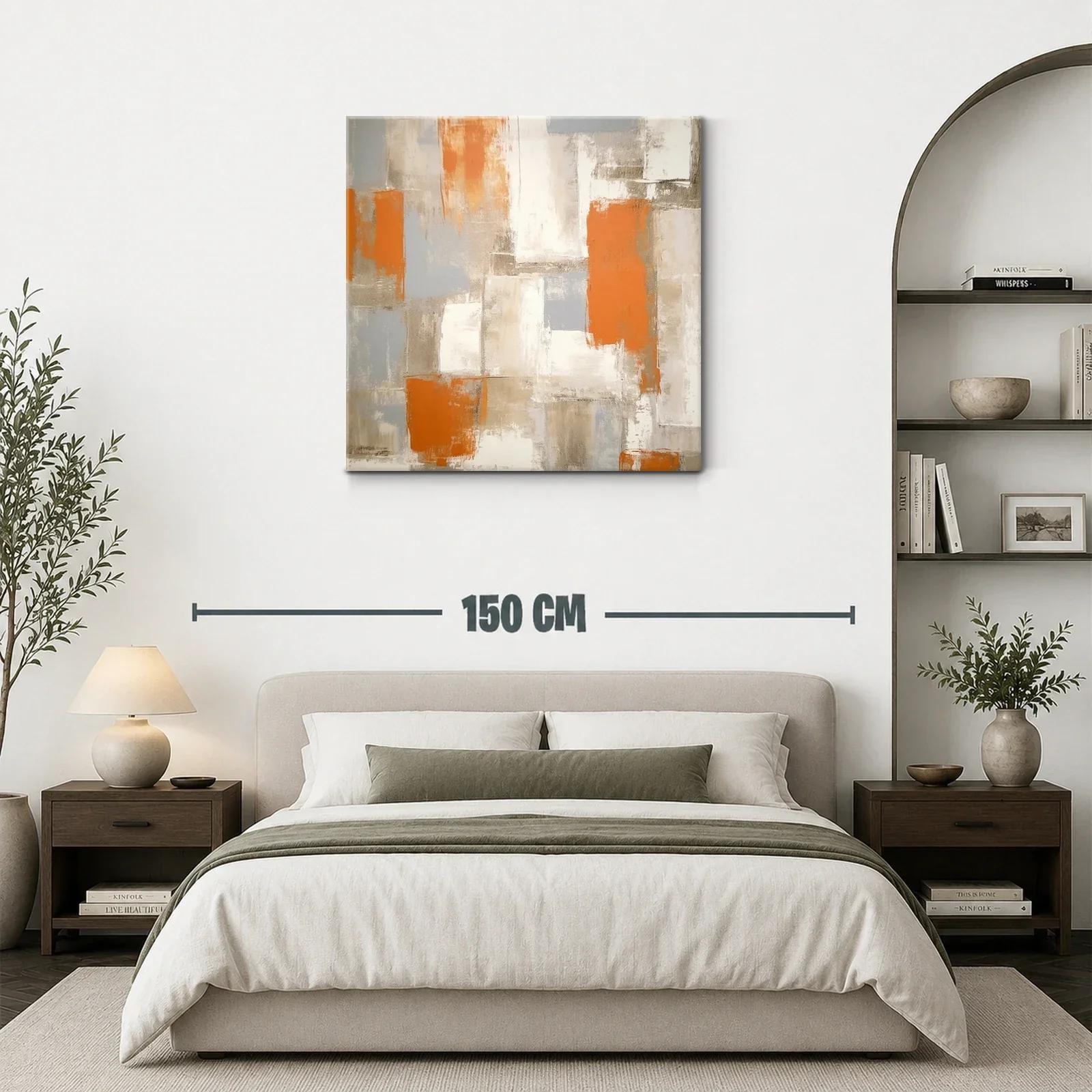 Cuadro abstracto tonos naranjas y neutros para salón moderno — miniatura 3