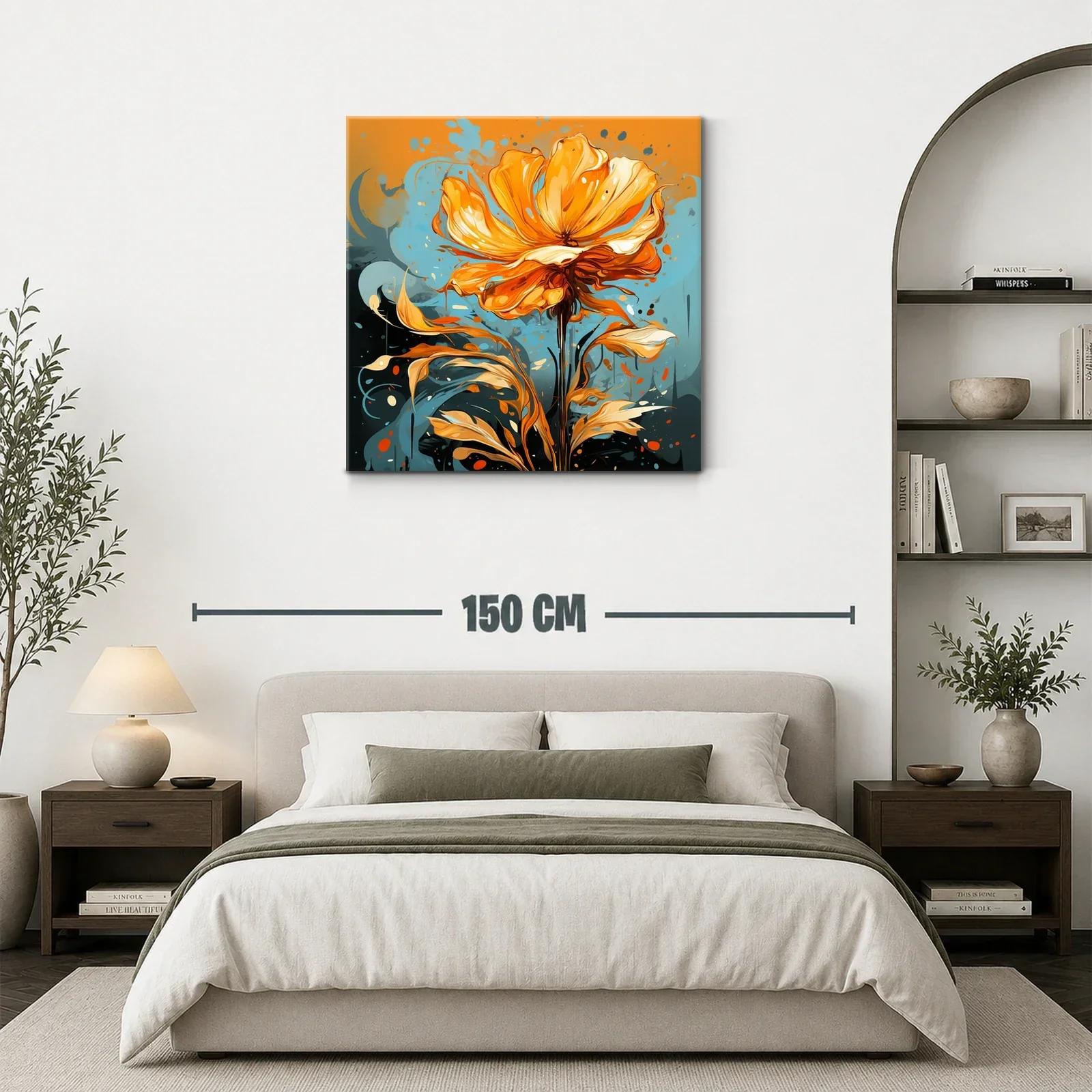 Flor vibrante en tonos cálidos y fondo azul intenso — miniatura 3