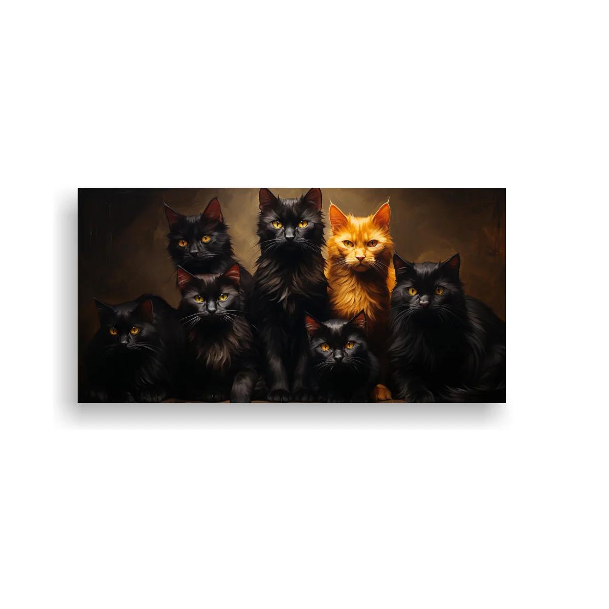 Cuadro grupo de gatos de pelo largo con rostros iluminados — imagen principal