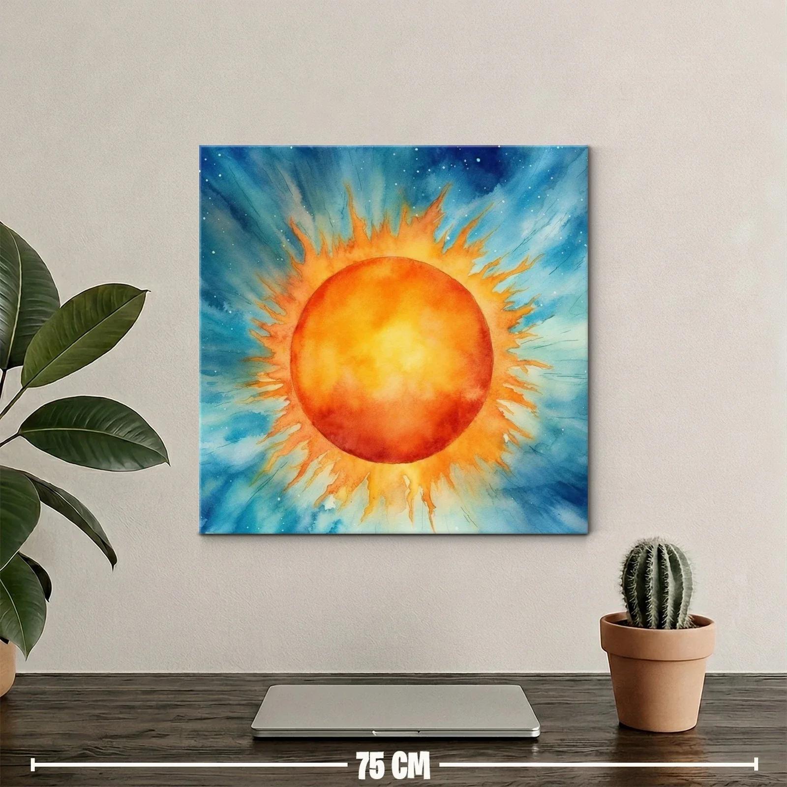 Cuadro vibrante con sol radiante en fondo azul celestial — miniatura 2